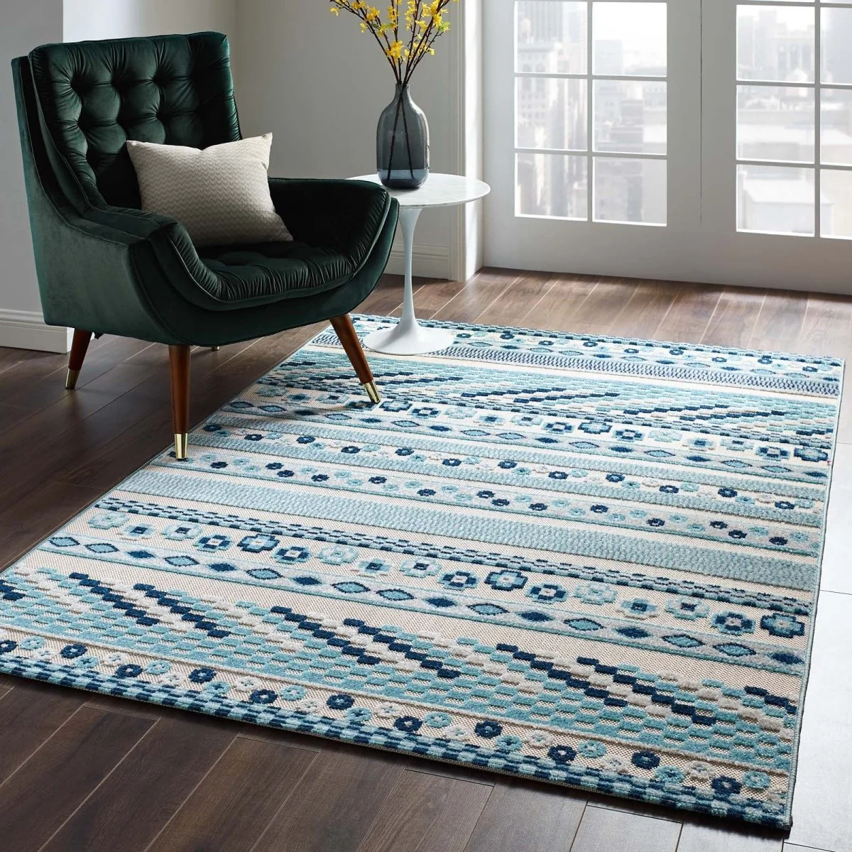 Vintage Abstract Geometric Lattice Indoor/Outdoor Area Rug Collection Designs - Image 27