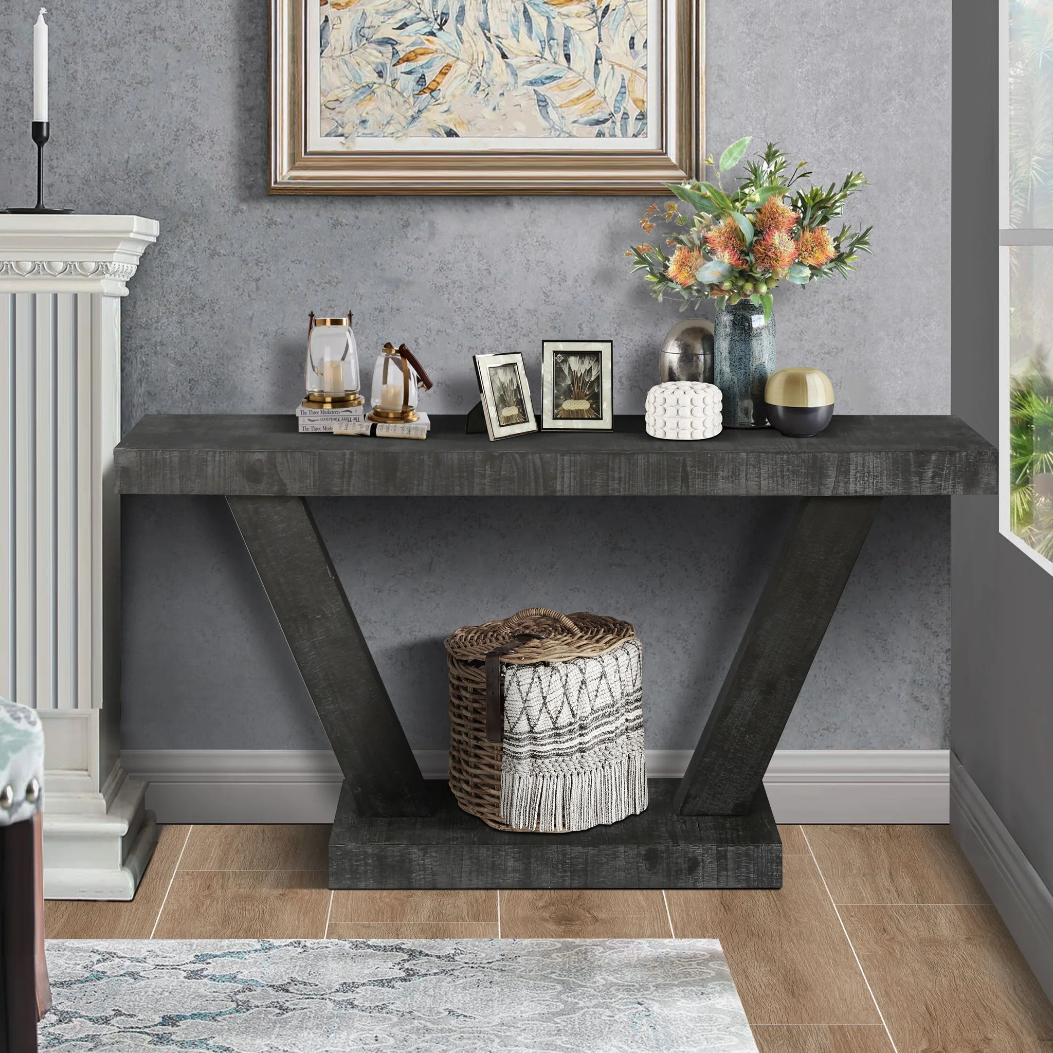 Vintage Distressed Wood Entryway Bench With 2 Tier Storage Cabinet - Image 14