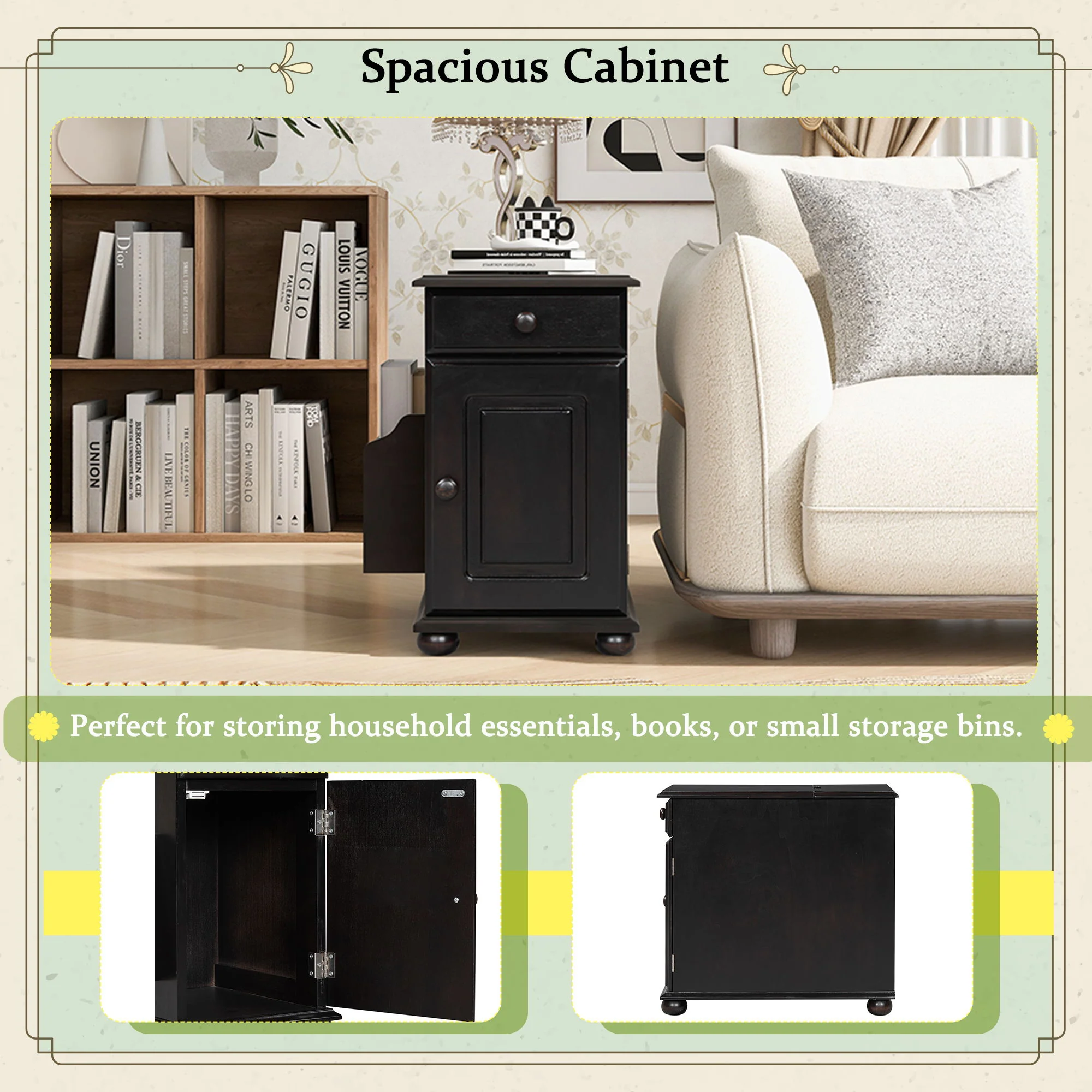 Vintage Flip Top Side Table With USB Ports - Image 5
