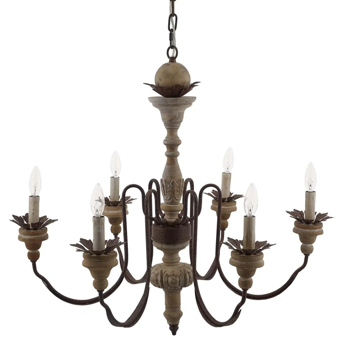 6-Light Vintage French Candelabra Chandelier – Wood and Metal - Image 3