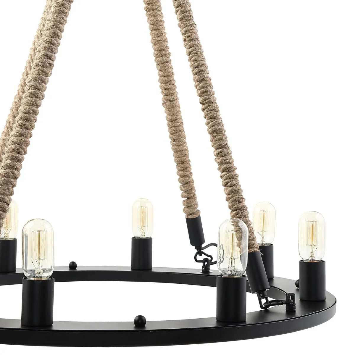 8-Light Vintage Modern Rope and Steel Chandelier – Black - Image 4