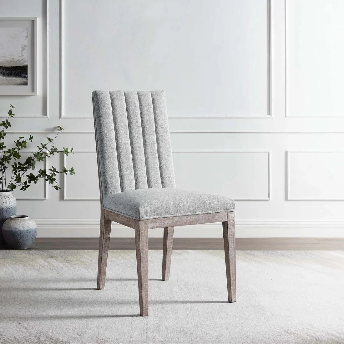 Vintage French Channel Tufted Fabric Dining Side Chair - Image 5