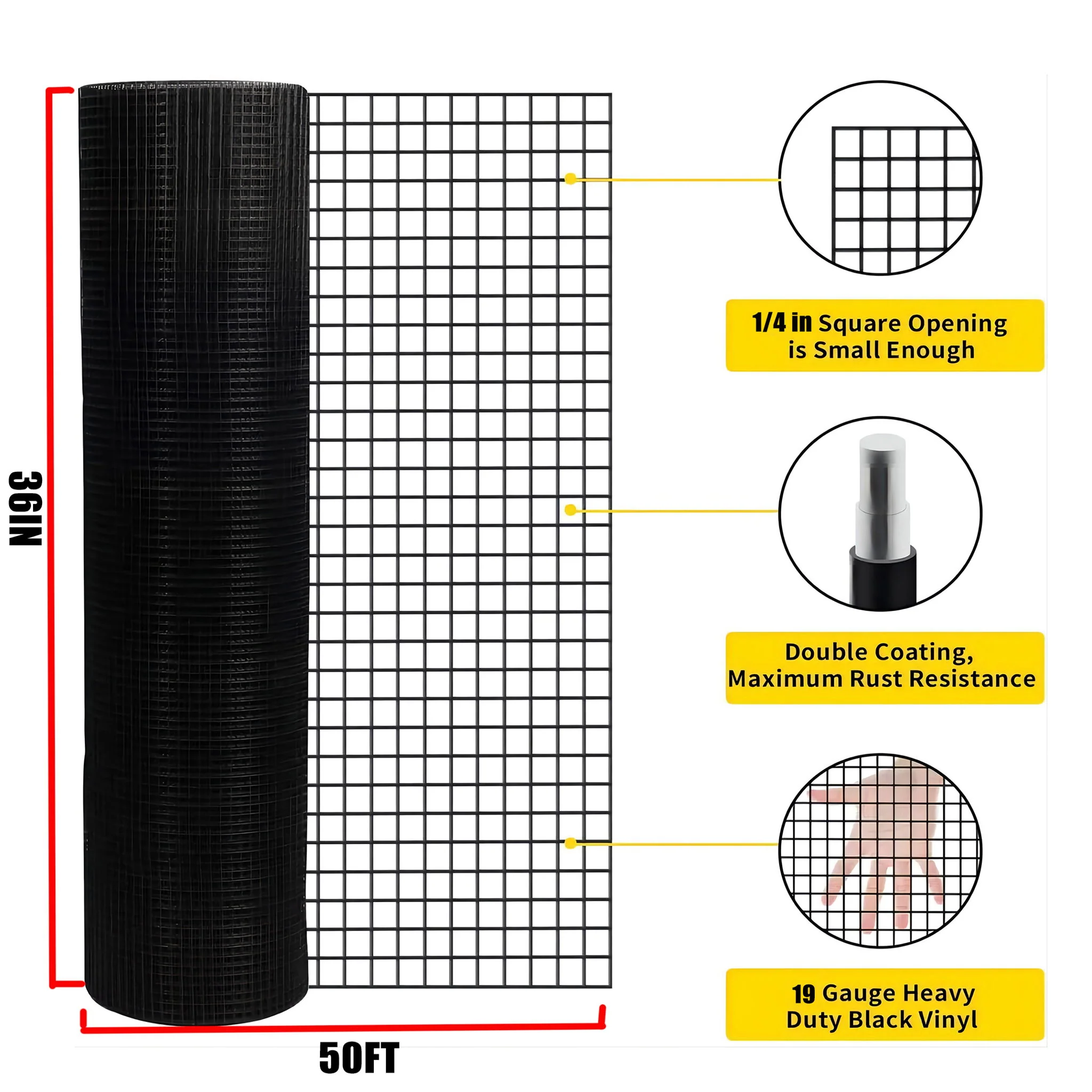 Vinyl Coated Hardware Cloth 19 Gauge Welded Wire Fence For Poultry Netting And Chicken Coop - Black - Image 3