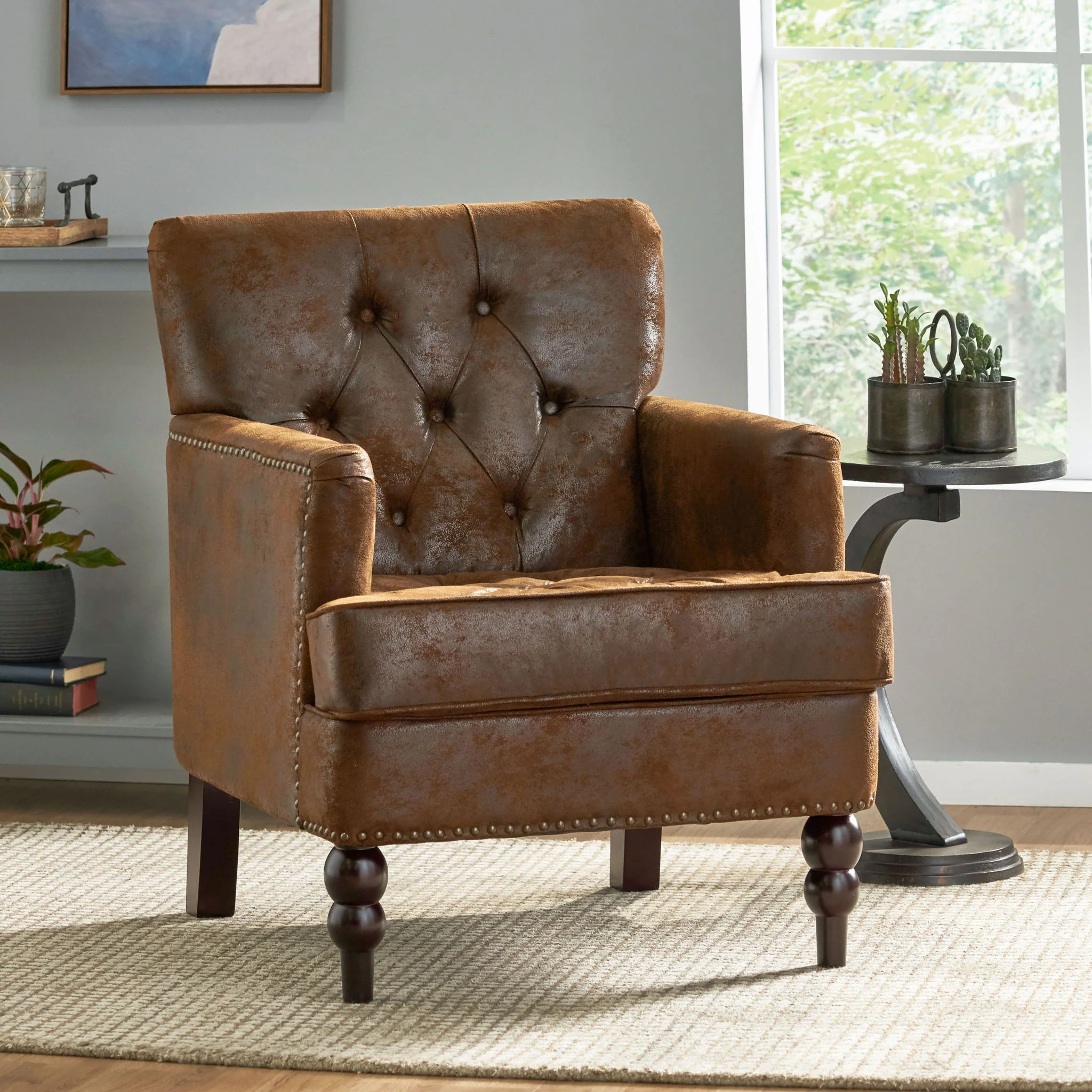 Vitality - Club Chair With Button Tufted Diamond Stitching And Turned Legs - Image 9