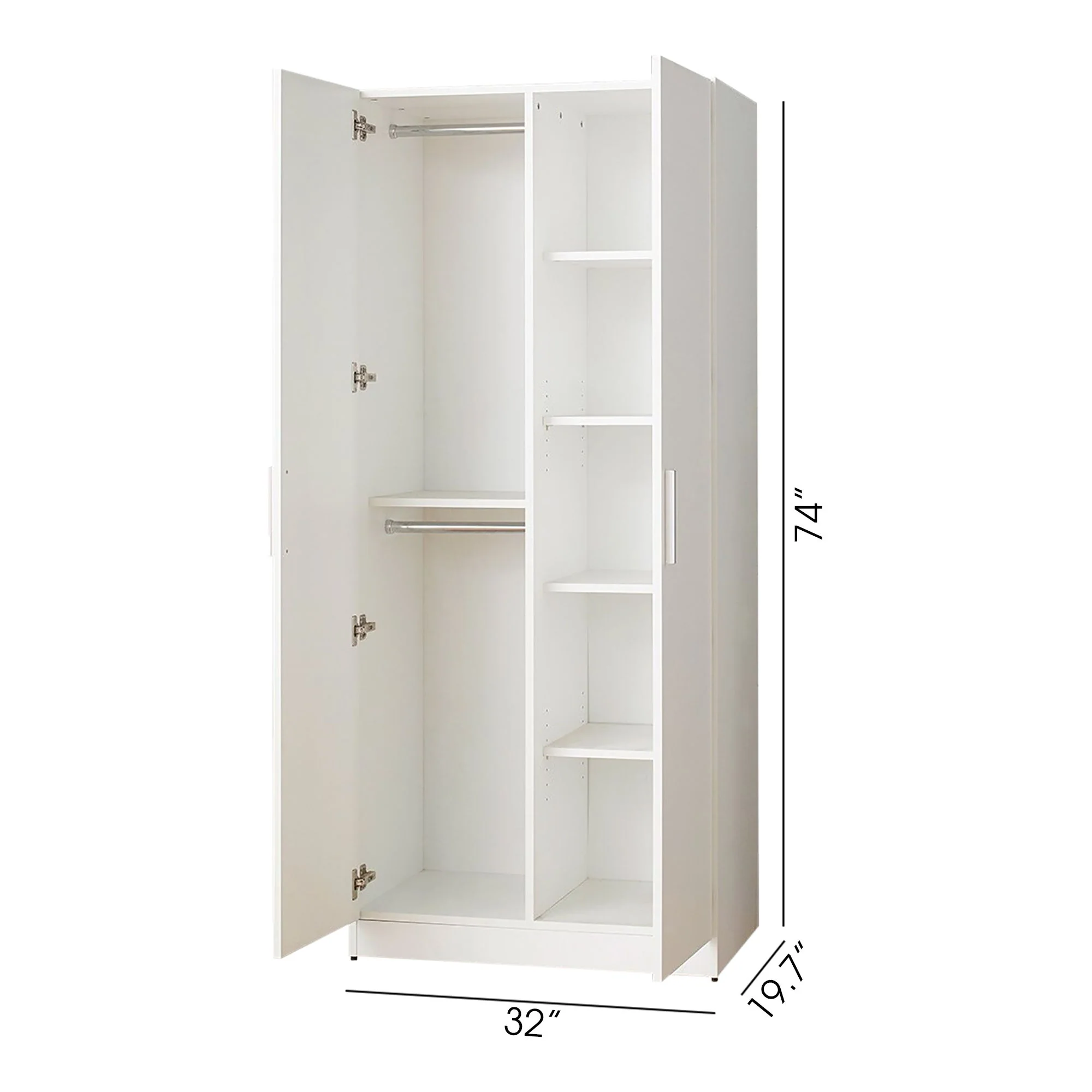 Viviane - Closet With Hanging Bars And 5 Shelves - White - Image 6