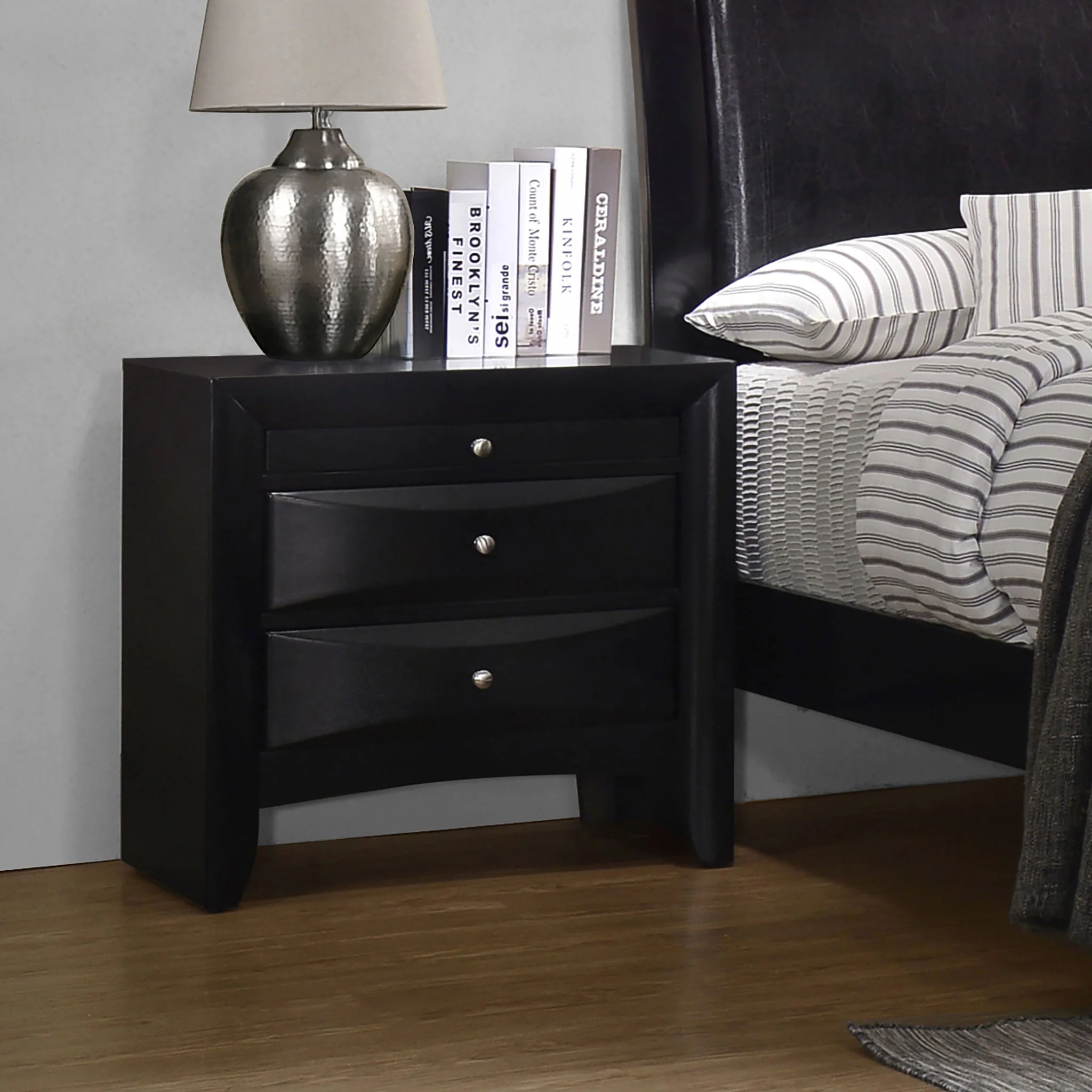 Vollenhove - 2 Drawer Nightstand With Pull Out Tray Storage Solution - Black - Image 2
