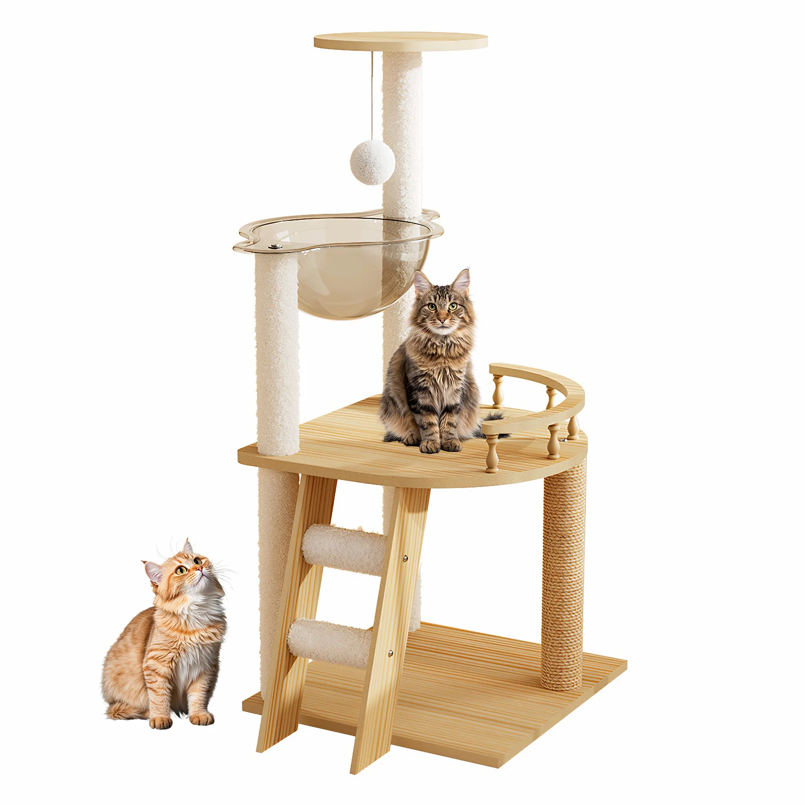 Vora 41" Modern Wood Cat Tower with Acrylic Hammock and Sisal Posts - Image 8