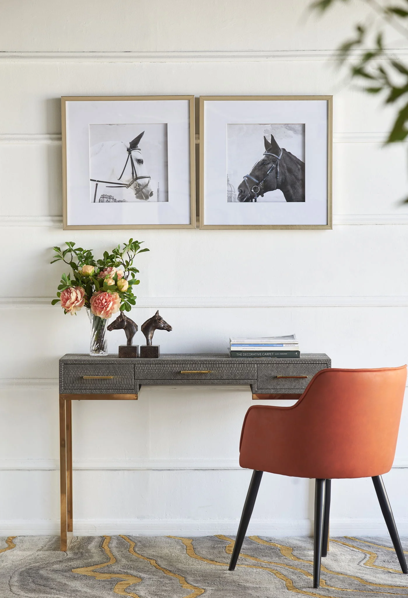 Wall Art Horse Animal Printing, Wall Decor Accent (Set of 2) - Golden / White - Image 4