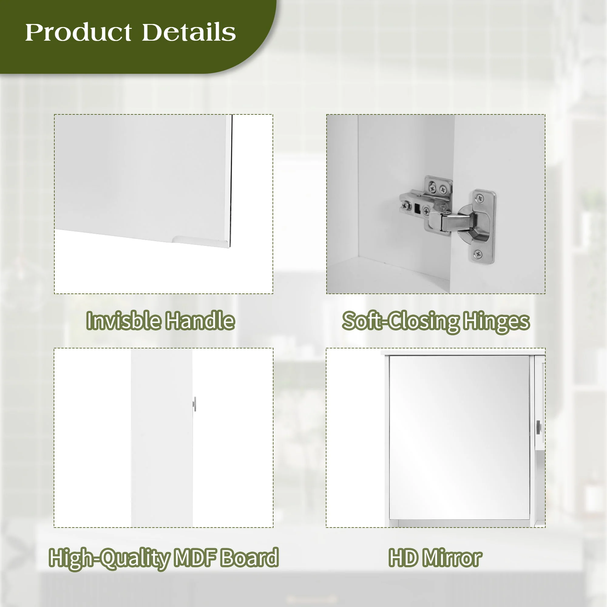 Wall-Mount 3-In-1 Mirror Cabinet With Adjustable Shelf, Soft-Closing Hinges, Rectangular Design - White - Image 2