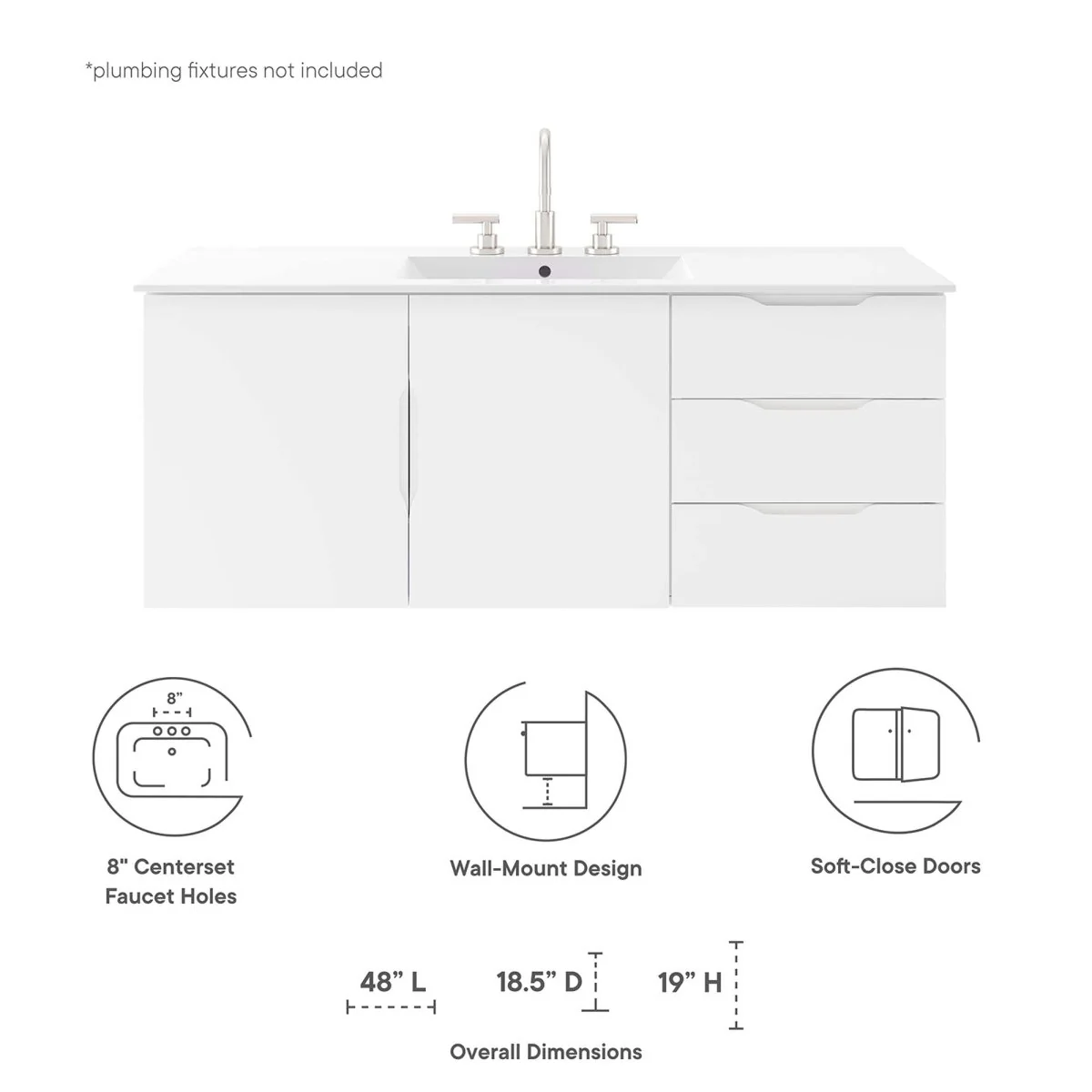Wall-Mount Bathroom Vanity Cabinet – MDF and Particleboard Construction, Modern Design - Image 45