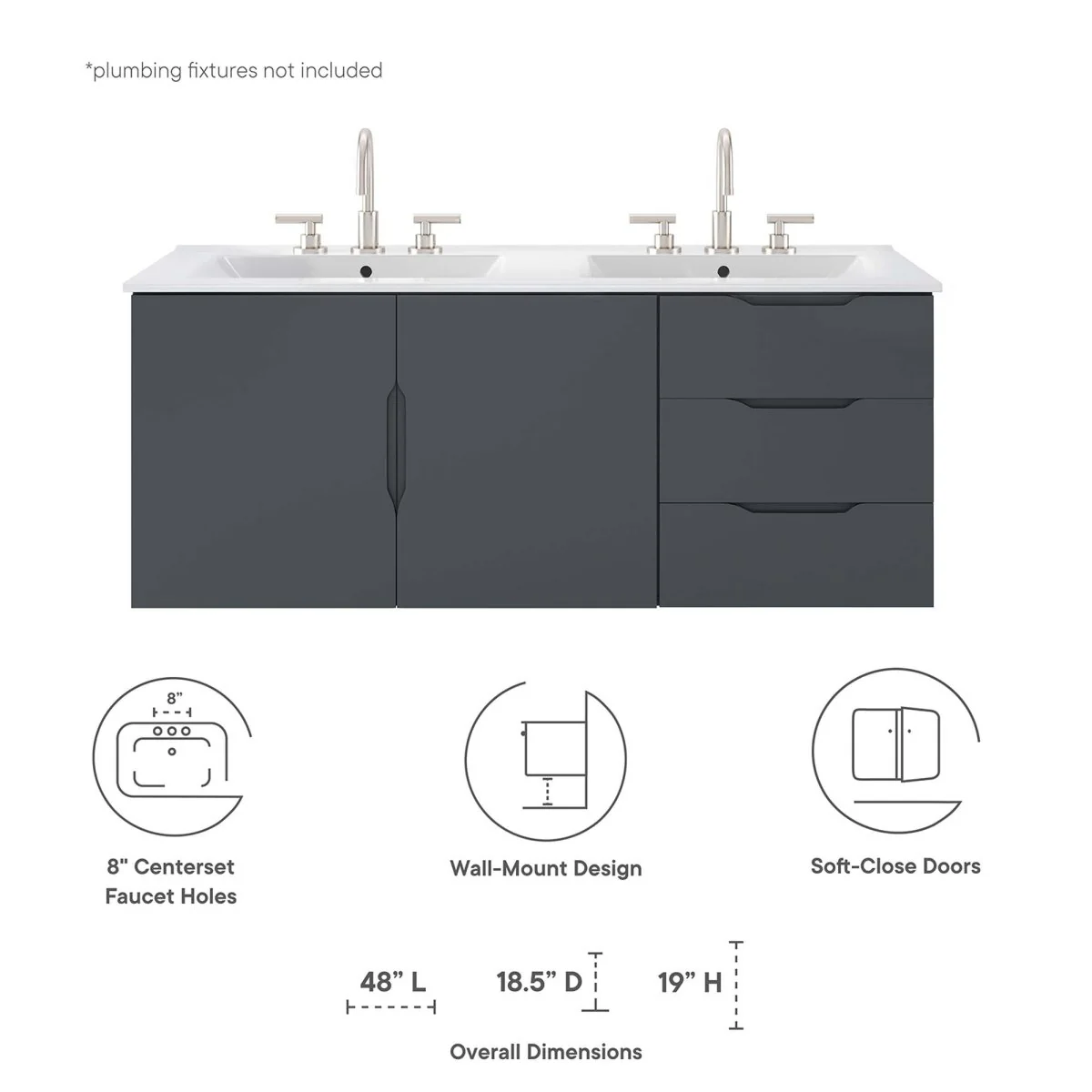 Wall-Mount Bathroom Vanity with Integrated Sink – Modern Floating Bath Cabinet - Image 128
