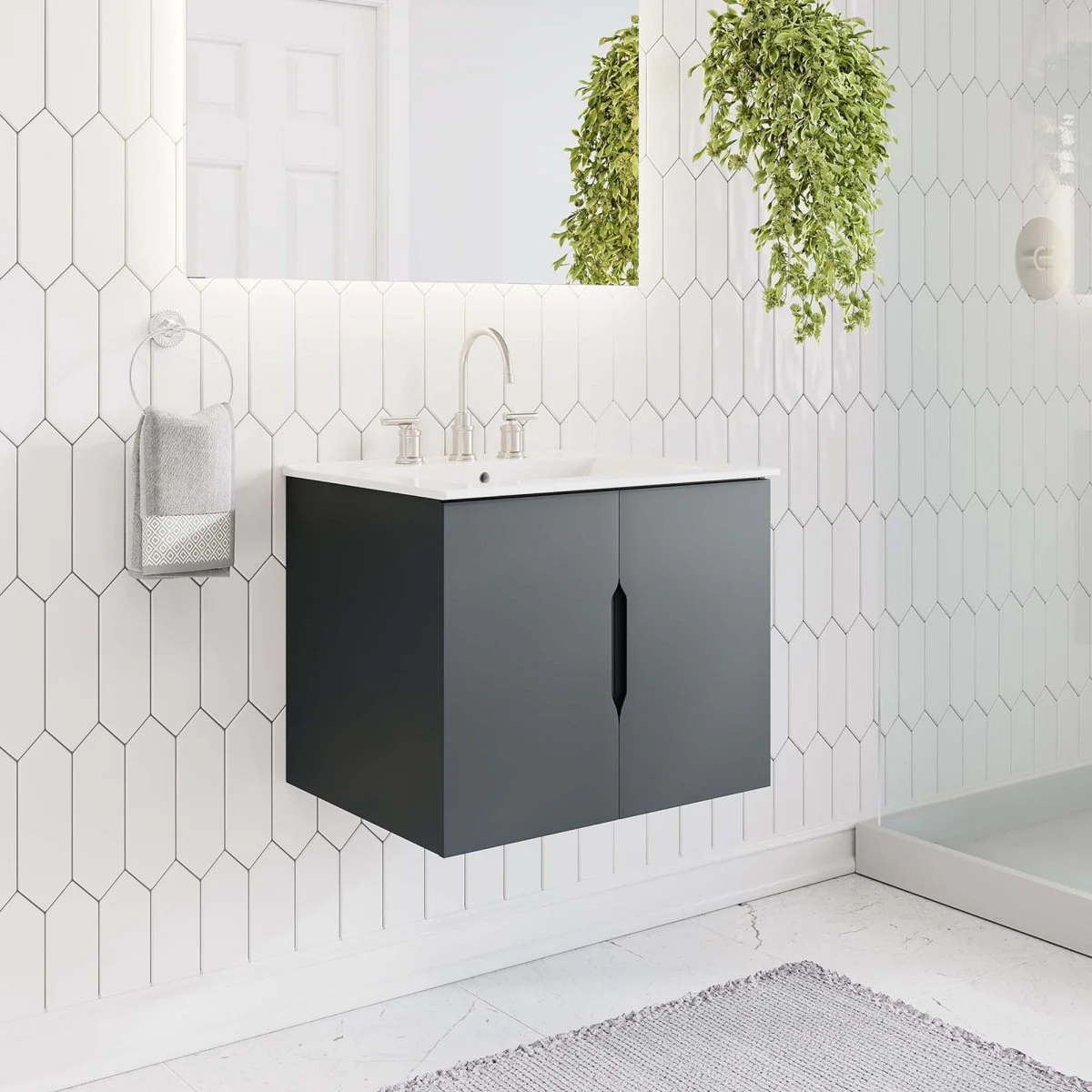 Wall-Mount Bathroom Vanity with Integrated Sink – Modern Floating Bath Cabinet - Image 18