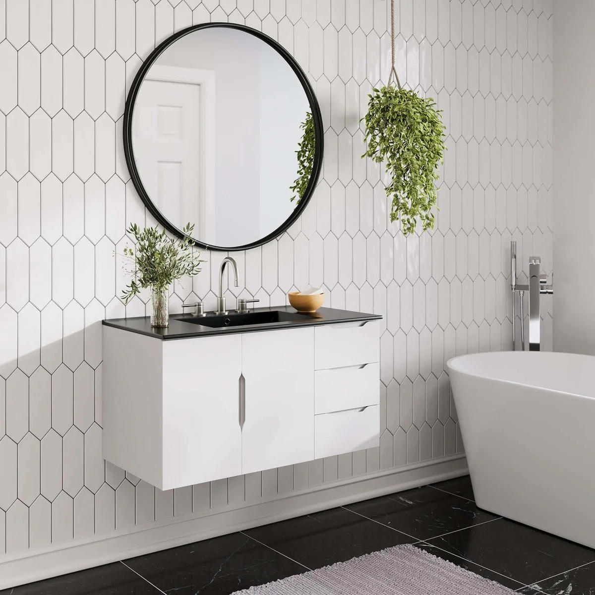 Wall-Mount Bathroom Vanity with Integrated Sink – Modern Floating Bath Cabinet - Image 45