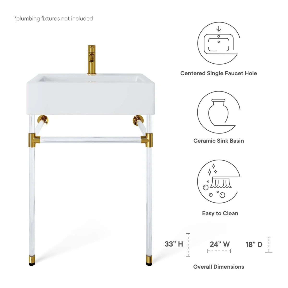 Wall-Mount Bathroom Vanity with Sink — Stainless Steel and Acrylic Construction - Image 10