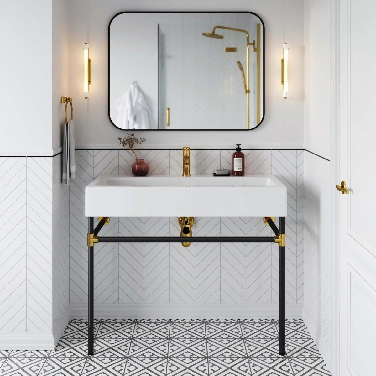 Wall-Mount Bathroom Vanity with Sink — Stainless Steel and Acrylic Construction - Image 63