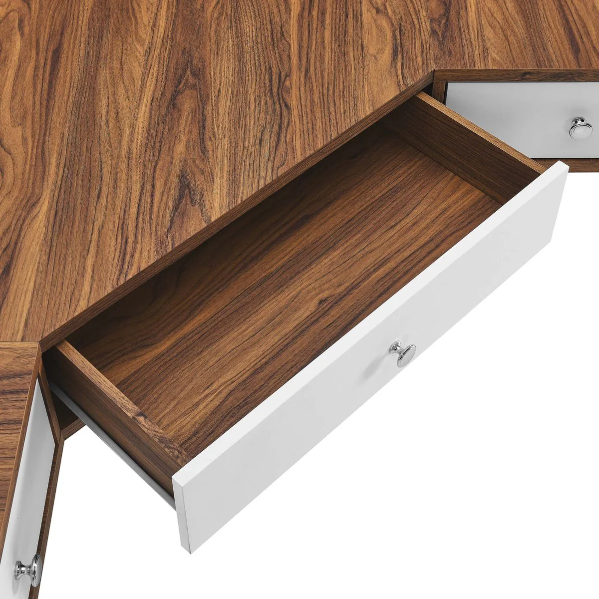 47" Walnut White Wall Mount Corner Office Desk with Drawers - Image 8