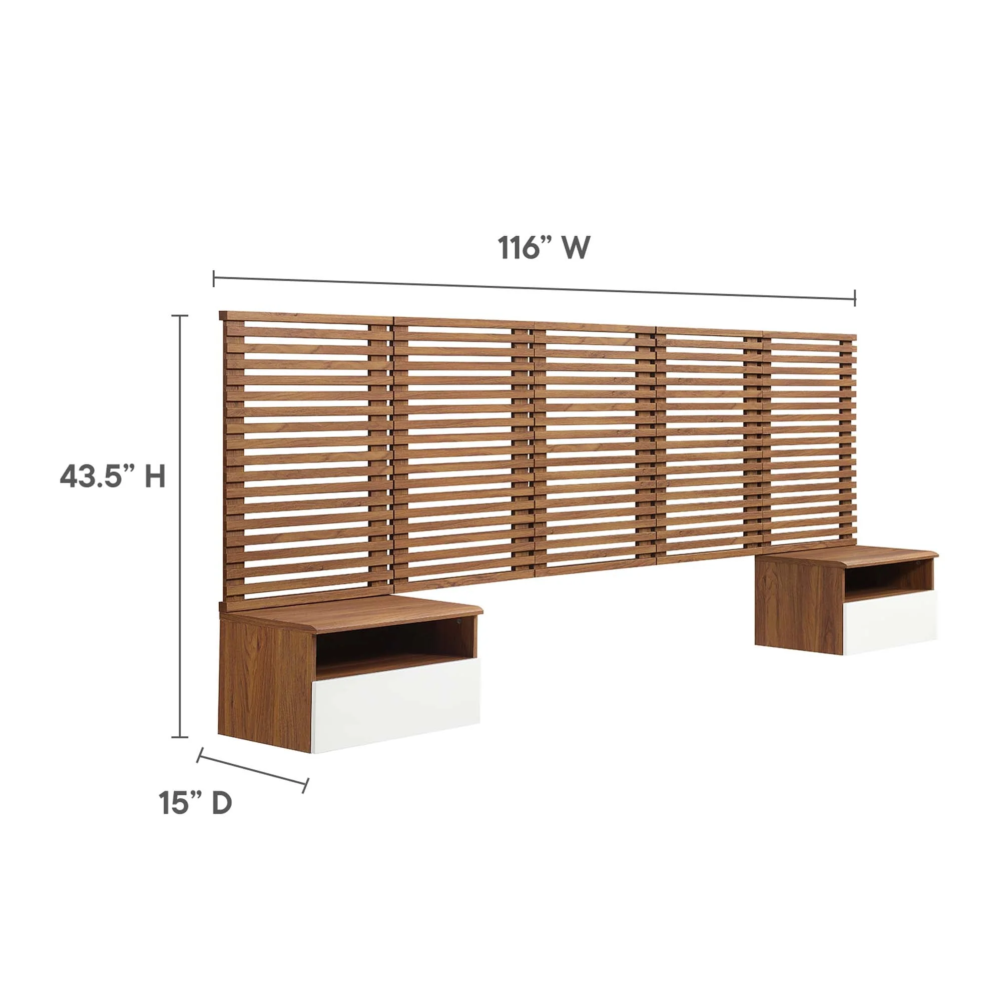 Wall Mount Headboard and Nightstands Set with Slatted Design - Image 9