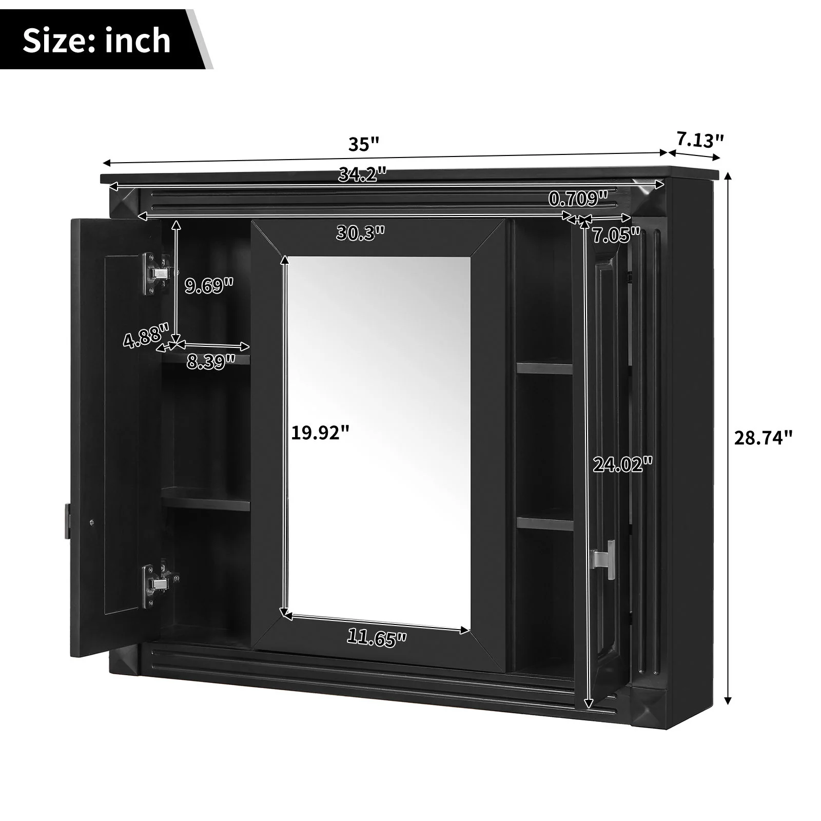 Wall Mounted Bathroom Cabinet With Mirror And 5 Shelves, Rectangular Design - Image 4