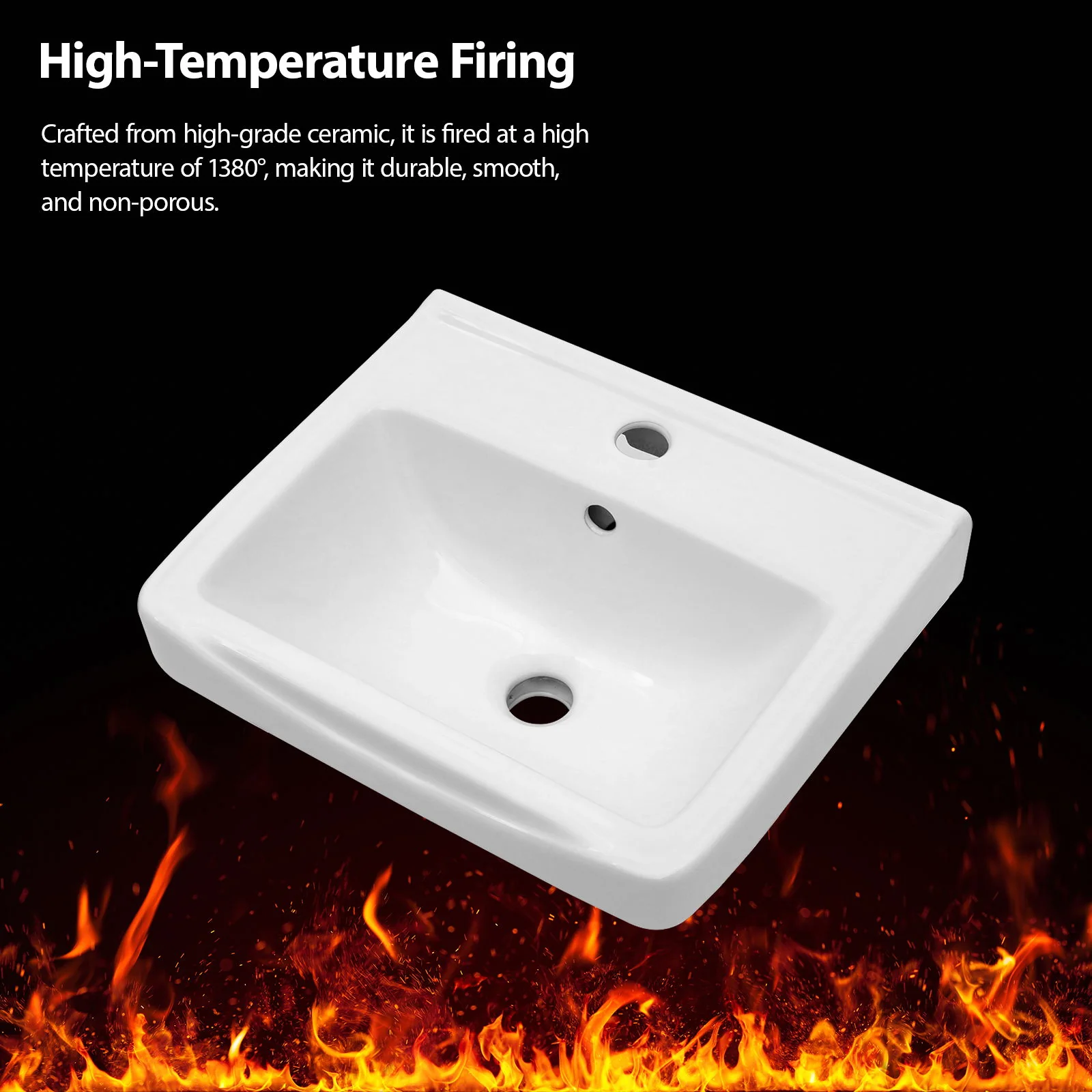 Wall Mounted Bathroom Sink With Towel Bar & Overflow - White / Black - Image 2