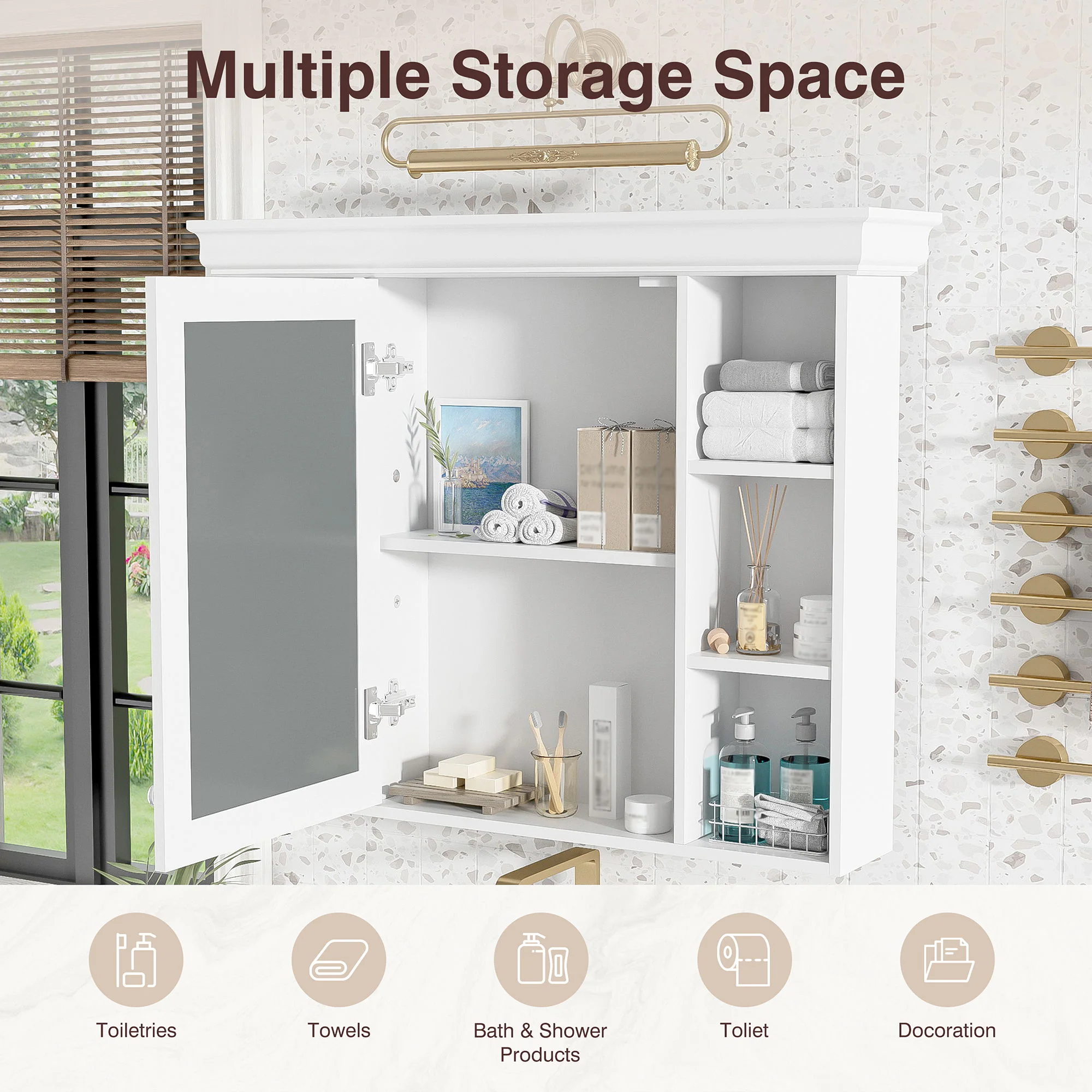 Wall Mounted Bathroom Storage Cabinet With Mirror Door - Image 10