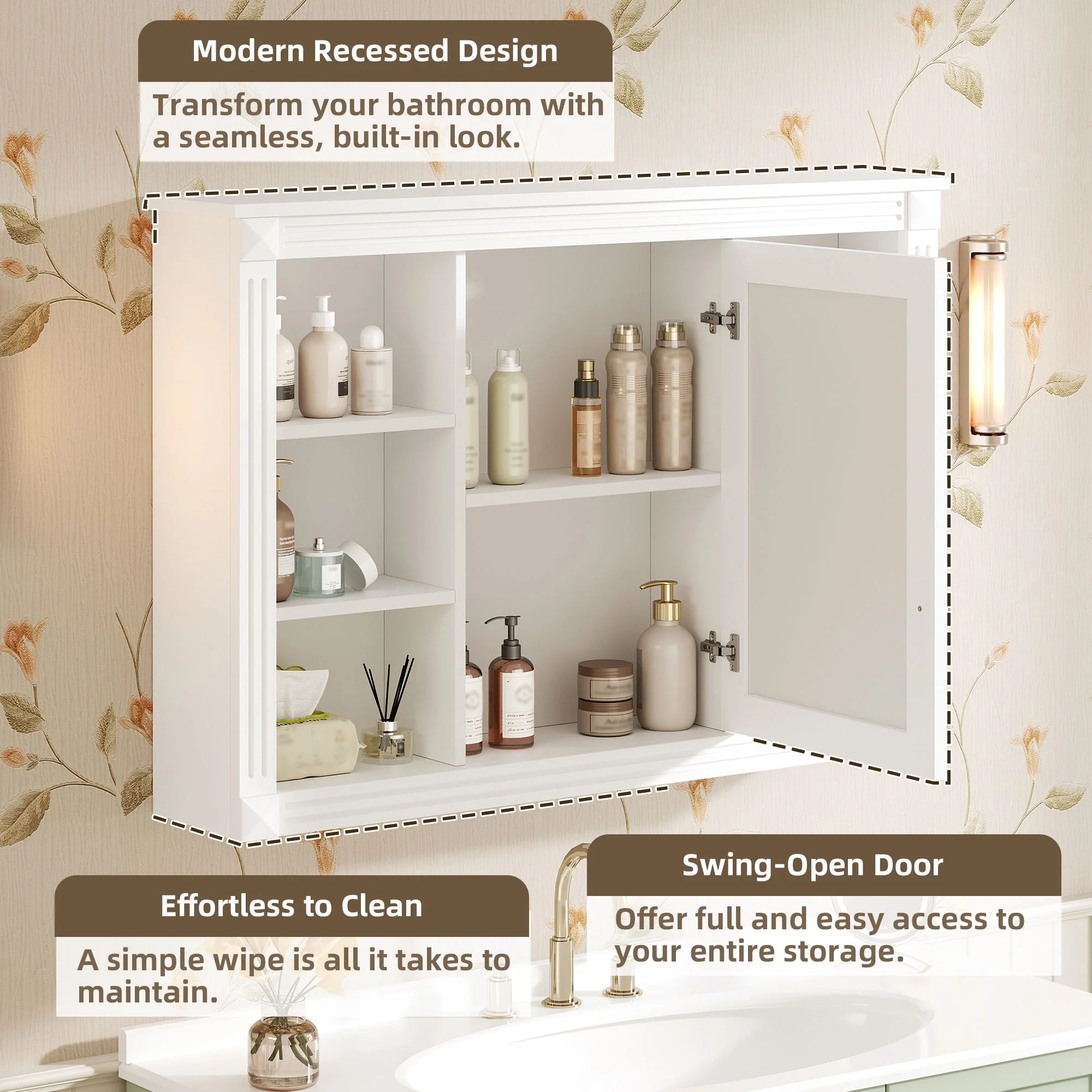 Wall Mounted Bathroom Storage Cabinet With Mirror, Medicine Cabinet With 6 Open Shelves And Adjustable Interior - White - Image 5