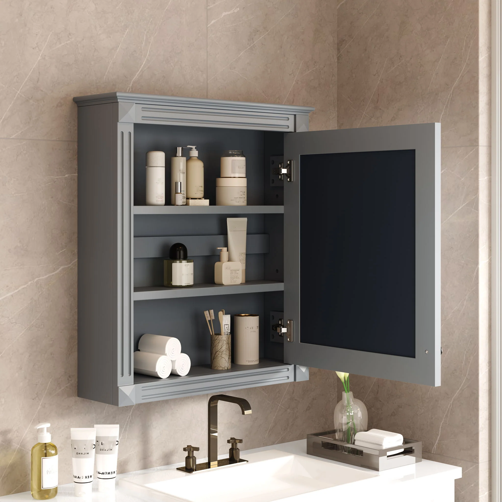 Wall Mounted Bathroom Storage Cabinet With Mirror, Medicine Cabinet With Height Adjustable Shelf - Image 10