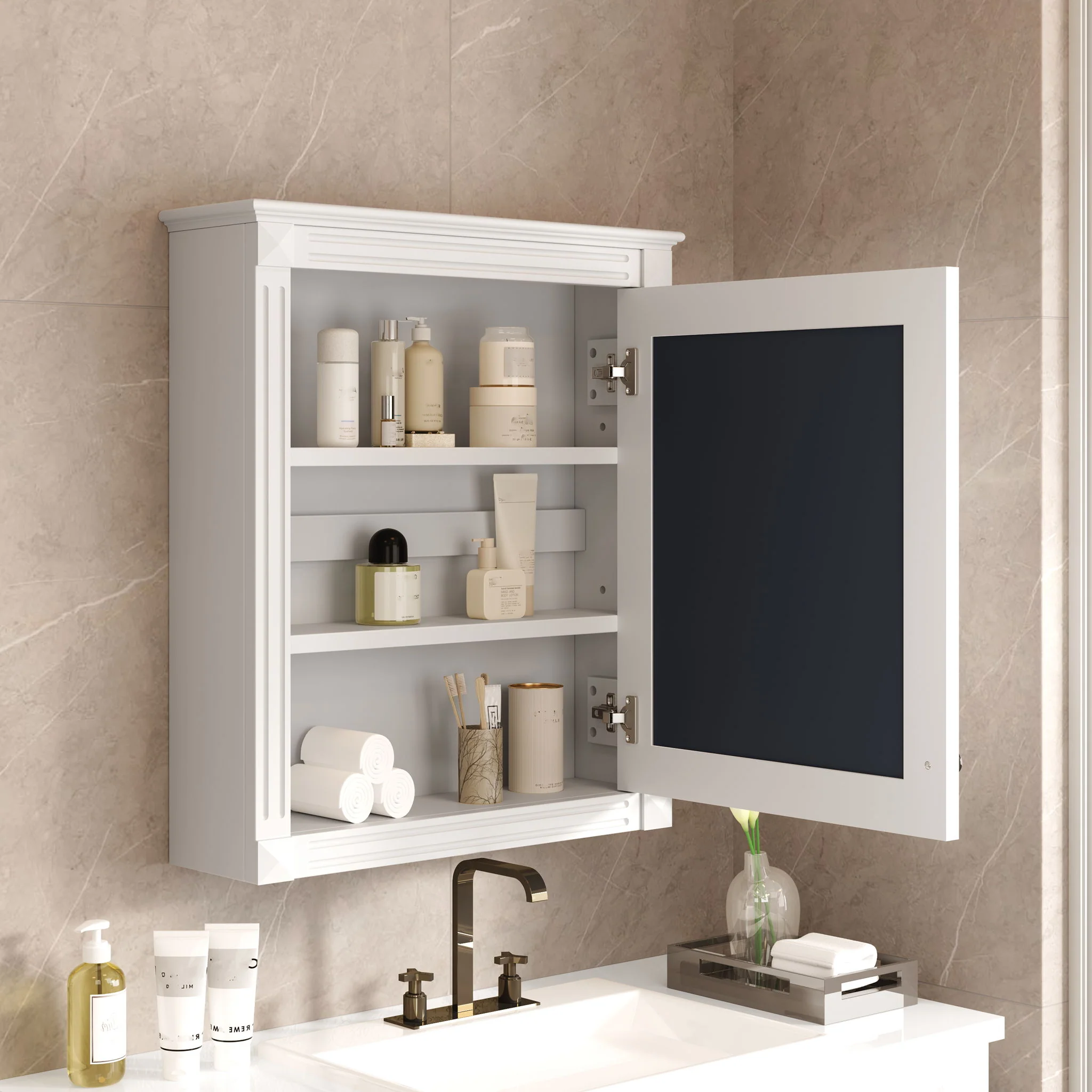 Wall Mounted Bathroom Storage Cabinet With Mirror, Medicine Cabinet With Height Adjustable Shelf - Image 9