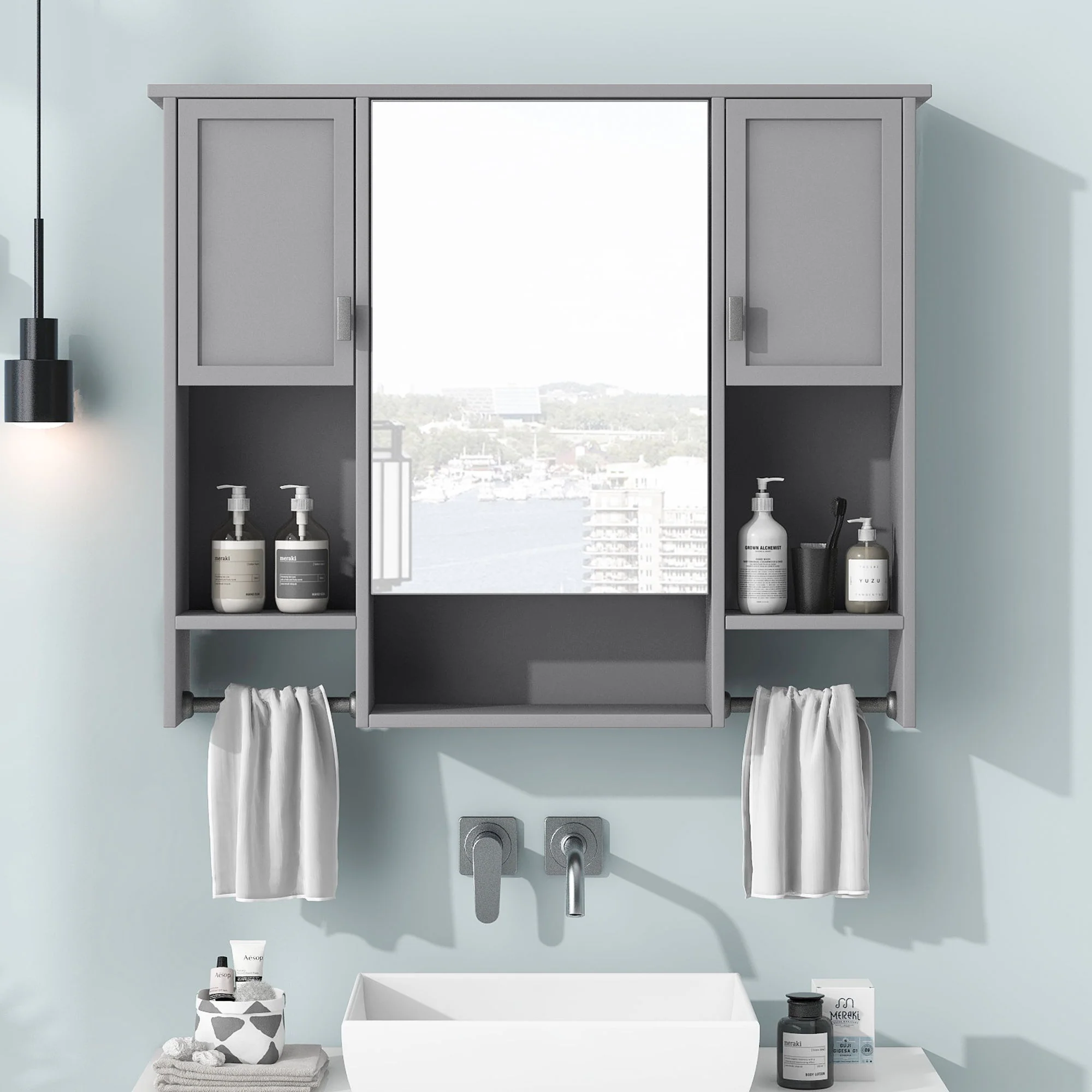 Wall Mounted Bathroom Storage Cabinet With Mirror, Medicine Cabinet With Towel Bar - Image 15