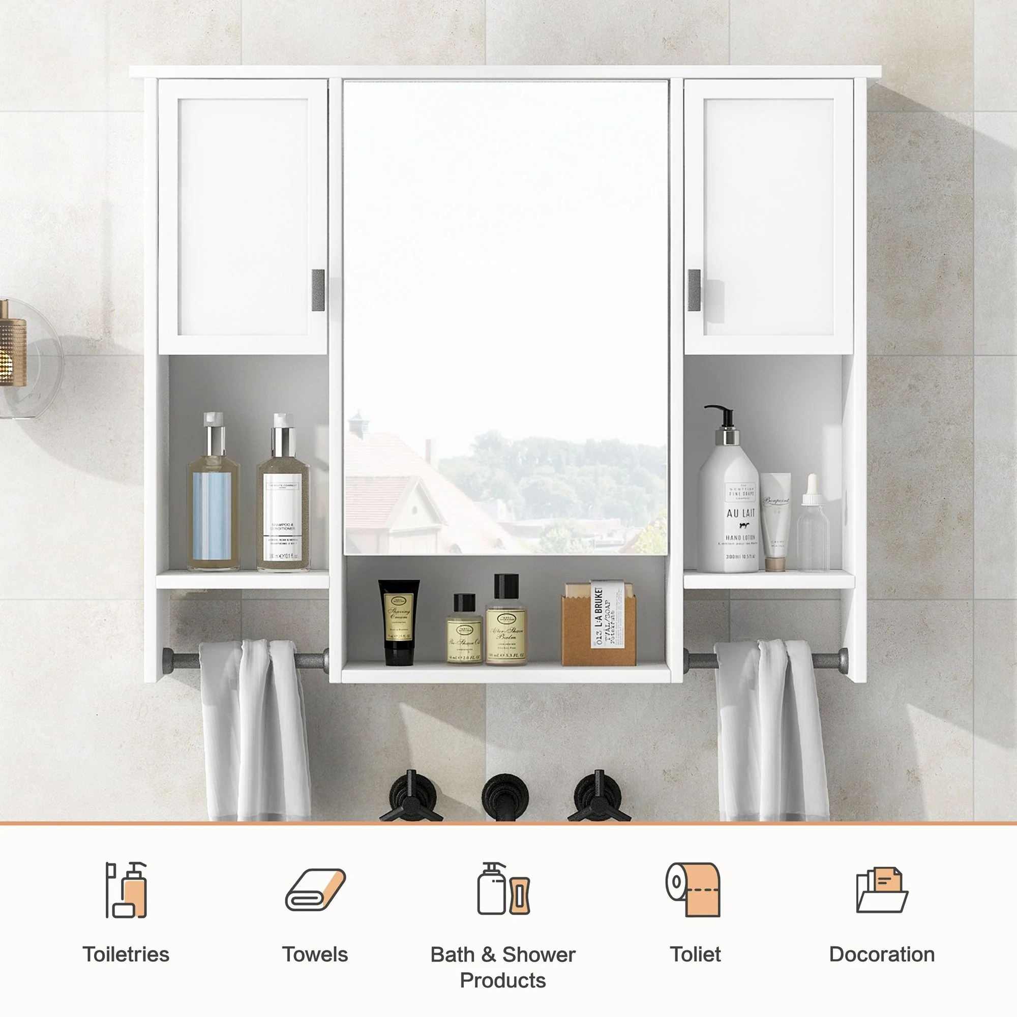 Wall Mounted Bathroom Storage Cabinet With Mirror, Medicine Cabinet With Towel Bar - Image 8