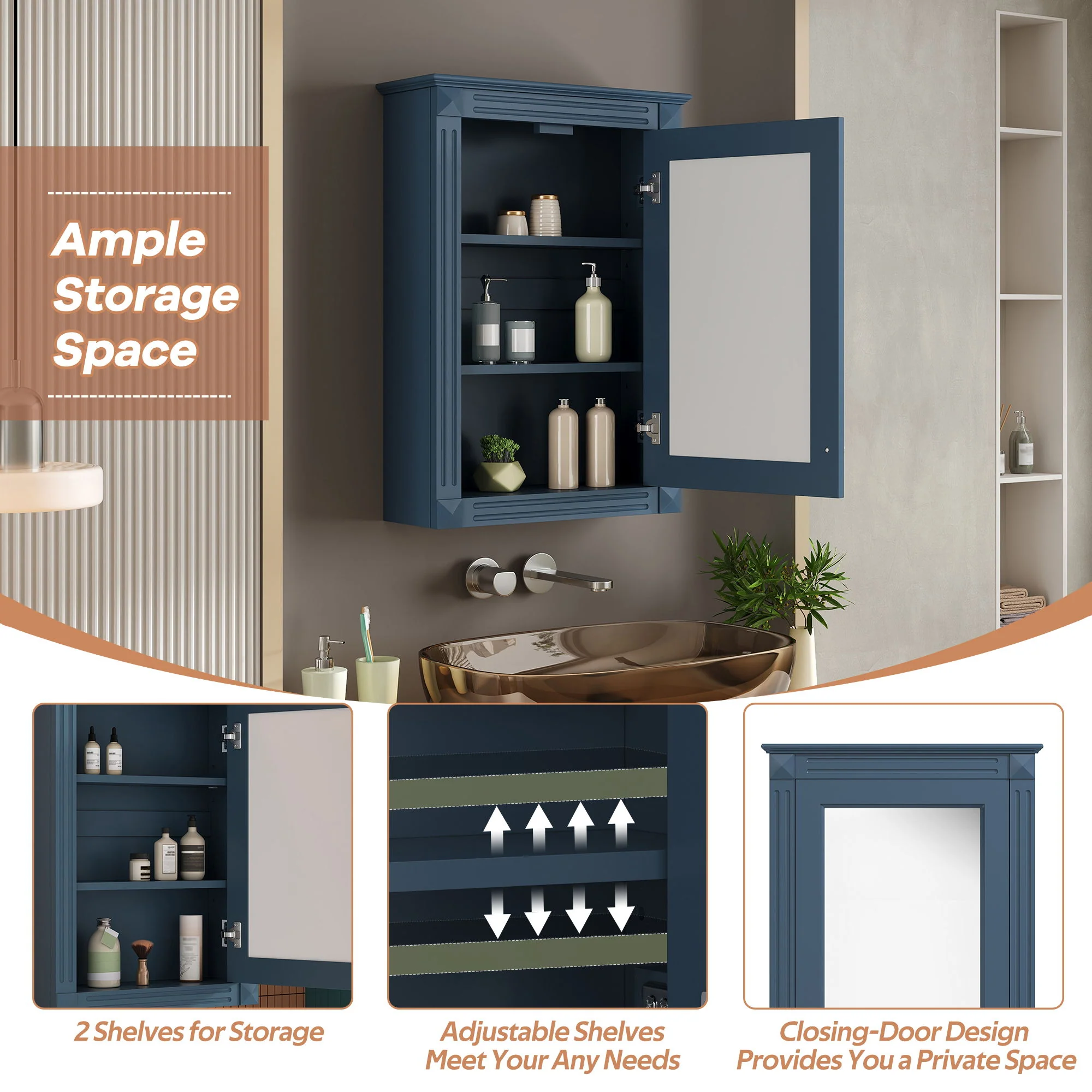 Wall Mounted Bathroom Storage Medicine Cabinet For Over Toilet With Mirror - Image 13