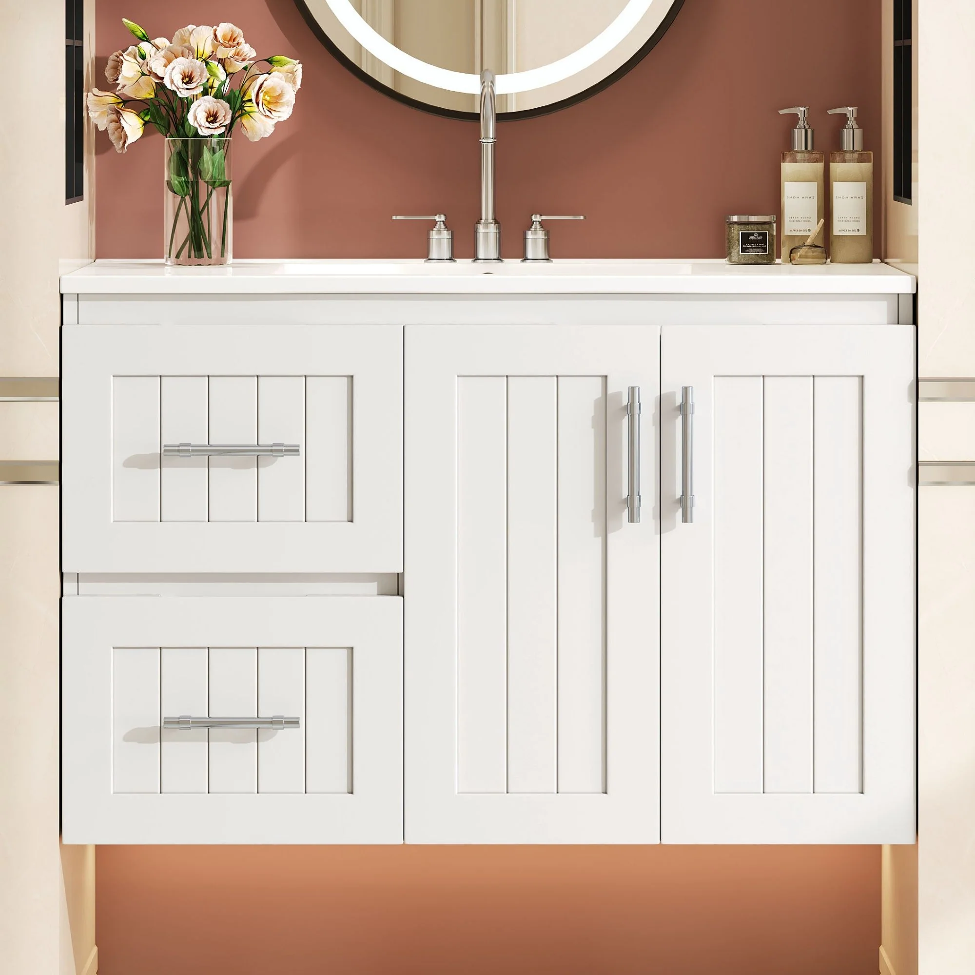 Wall Mounted Bathroom Vanity & Sink, 2 Drawers - Image 9