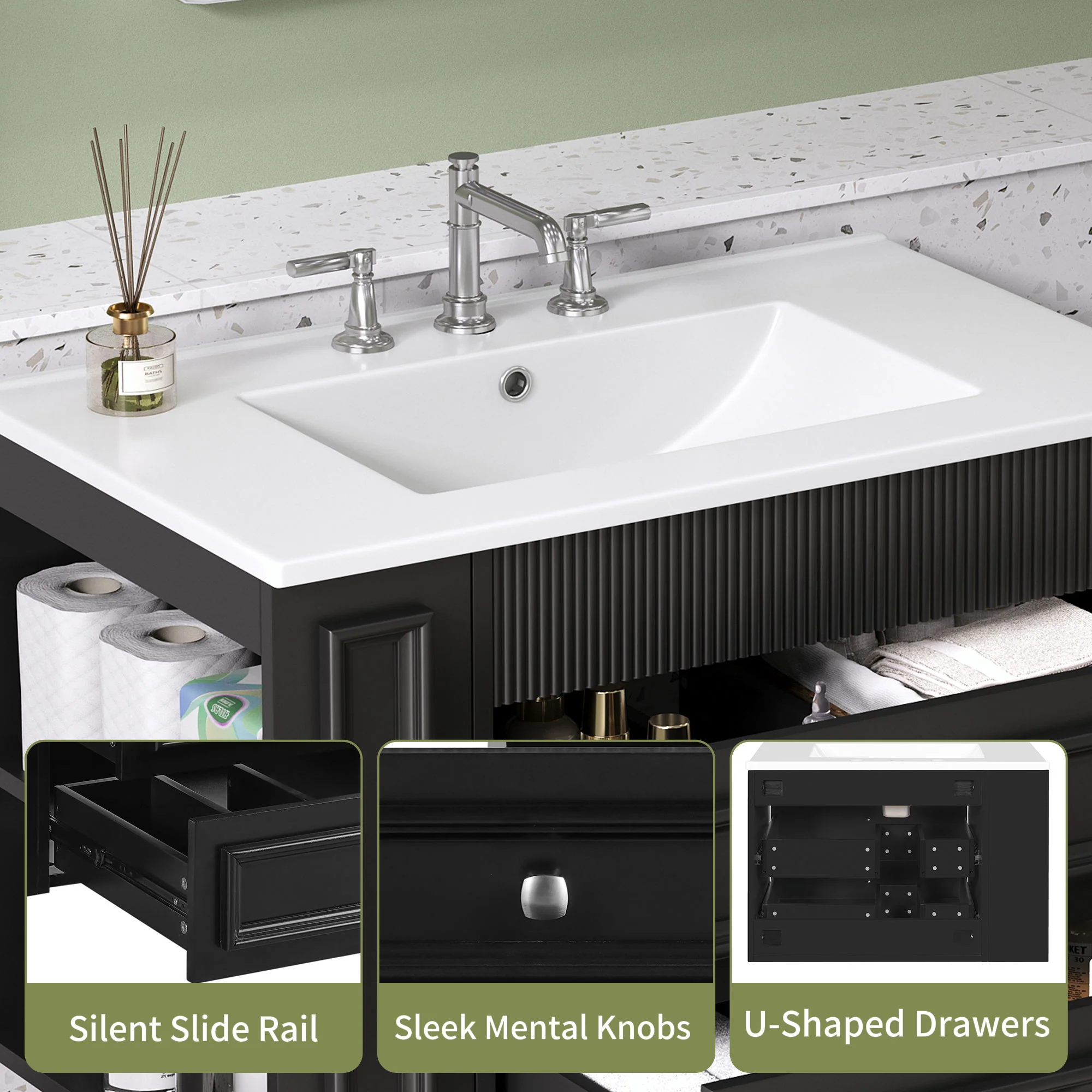 Wall Mounted Bathroom Vanity With 2 Drawers, Sink, Floating Storage Unit - Image 8