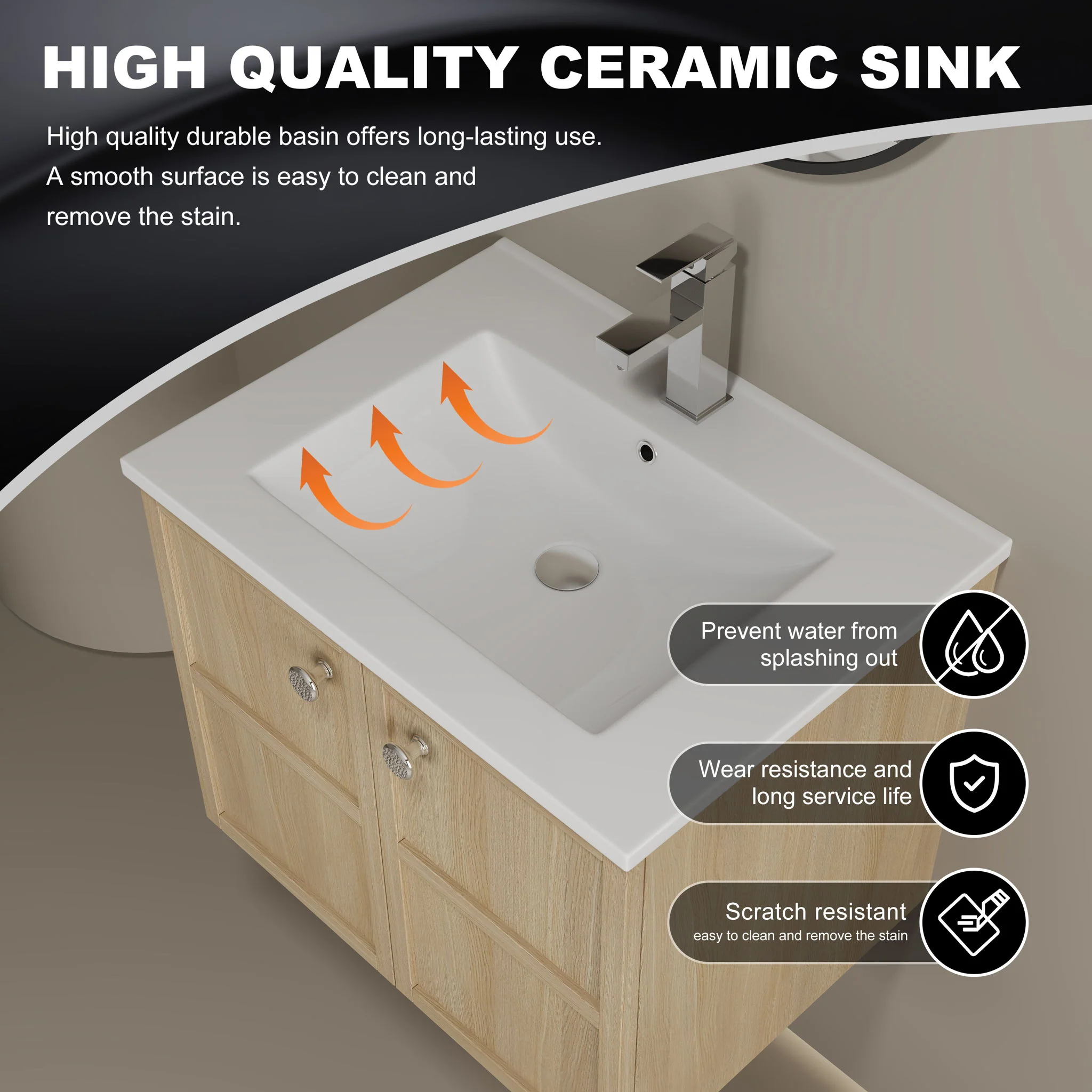 Wall Mounted Bathroom Vanity With Ceramic Sink And 2 Soft Closing Doors - Image 11