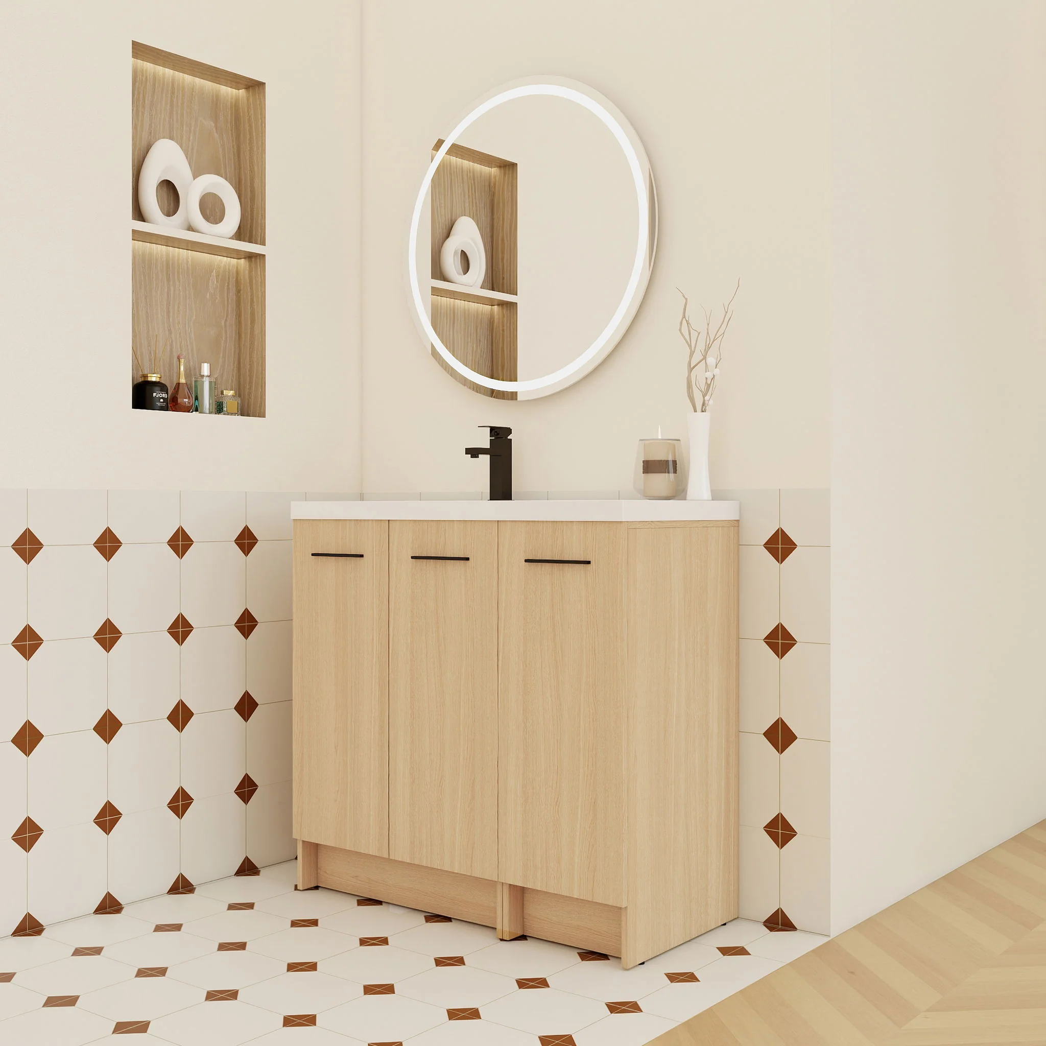 Wall Mounted Floating Bathroom Vanity With Sink, 3 Door Modular Cabinet - Image 18