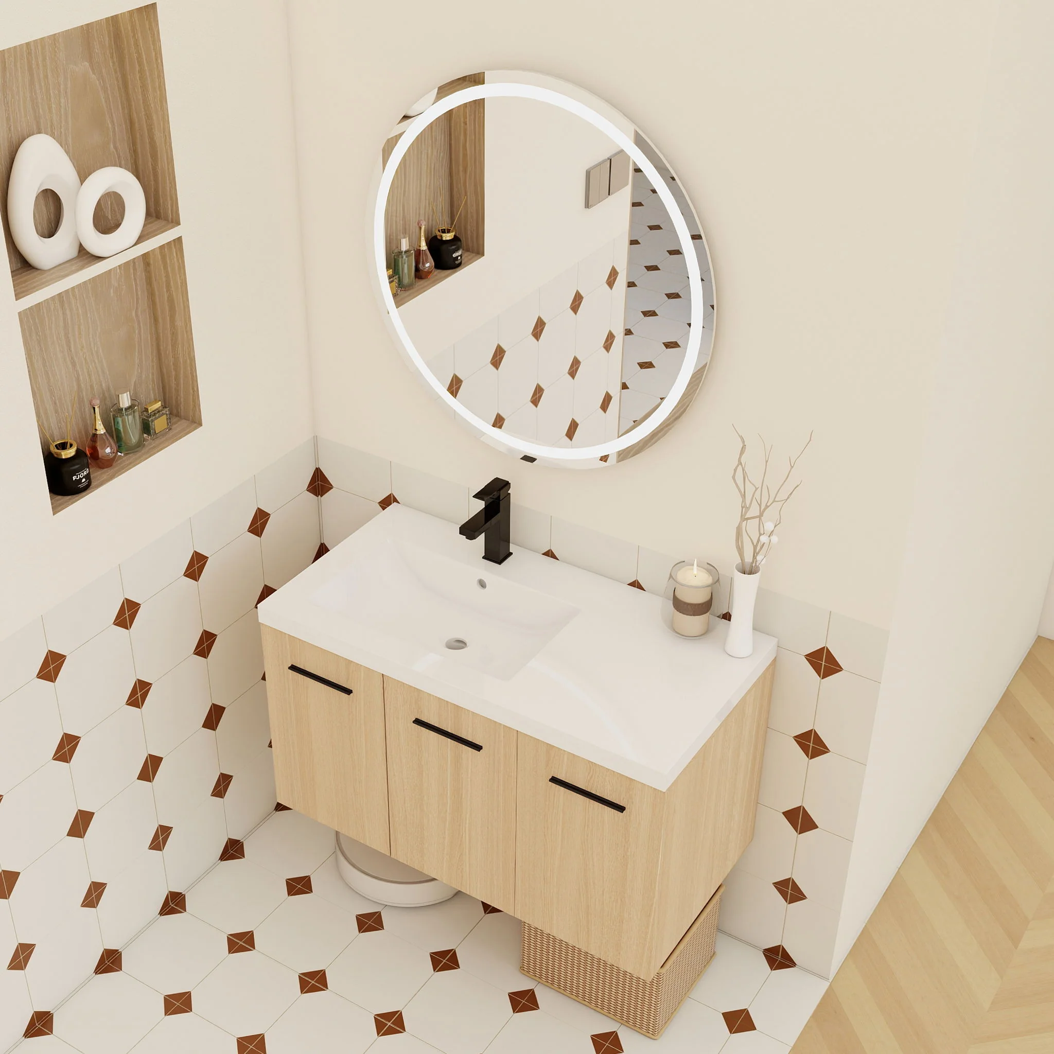 Wall Mounted Floating Bathroom Vanity With Sink, 3 Door Modular Cabinet - Image 24