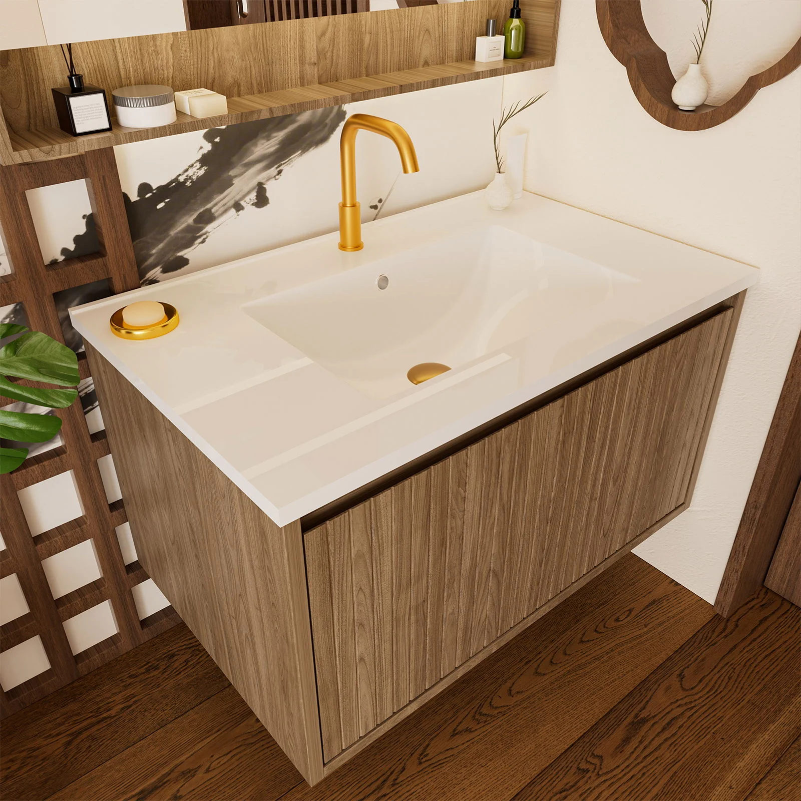 Wall Mounted Floating Bathroom Vanity With Sink And Drawers - Image 21