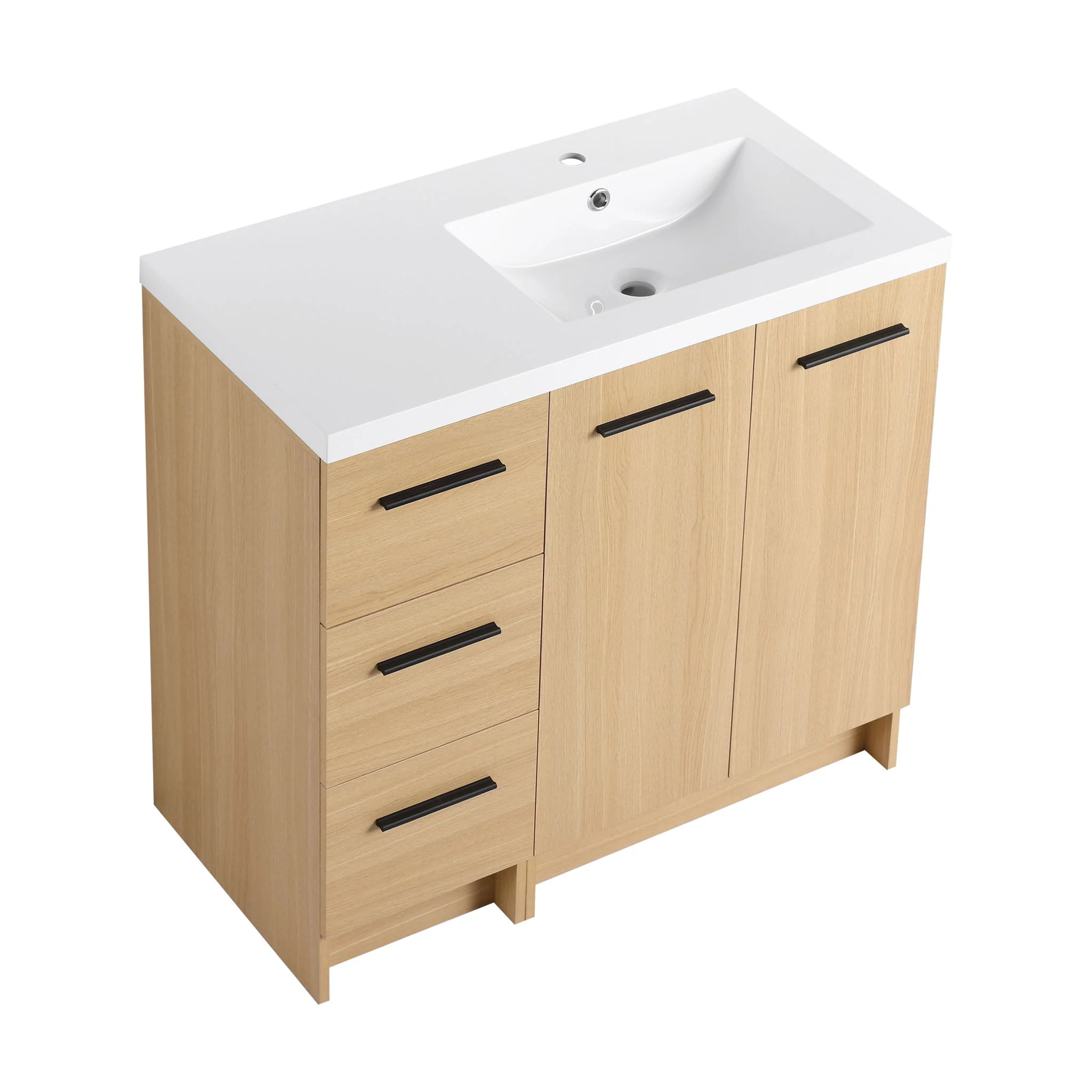 Wall Mounted Floating Bathroom Vanity With Sink, Door & Drawers Modular Cabinet - Image 2