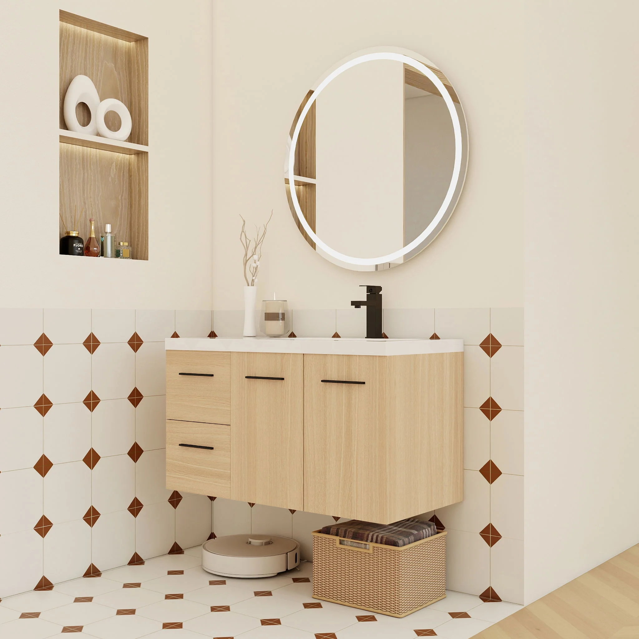 Wall Mounted Floating Bathroom Vanity With Sink, Door & Drawers Modular Cabinet - Image 21