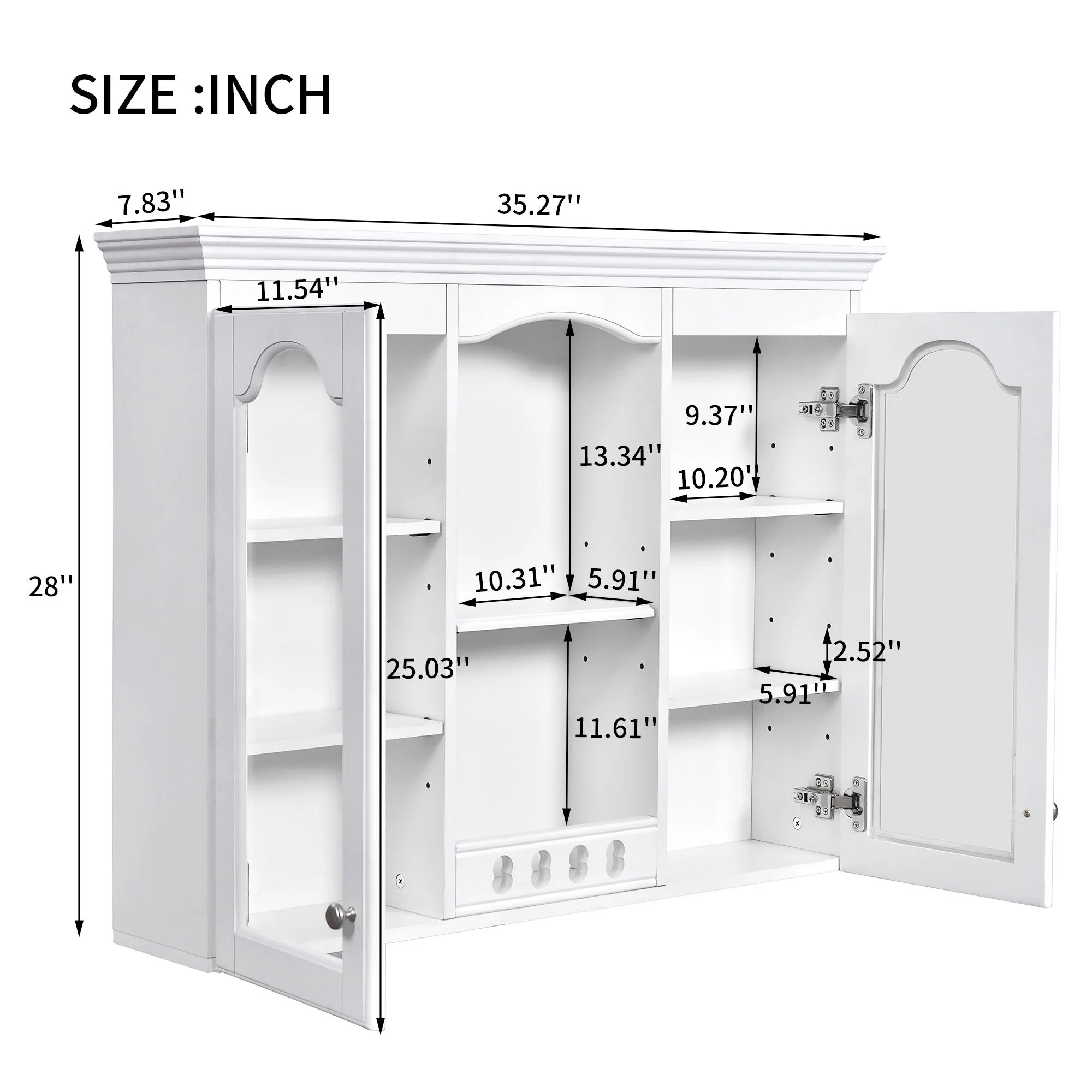 Wall-Mounted Medicine Cabinet With 2 Glass Doors, Adjustable Shelves - White - Image 9