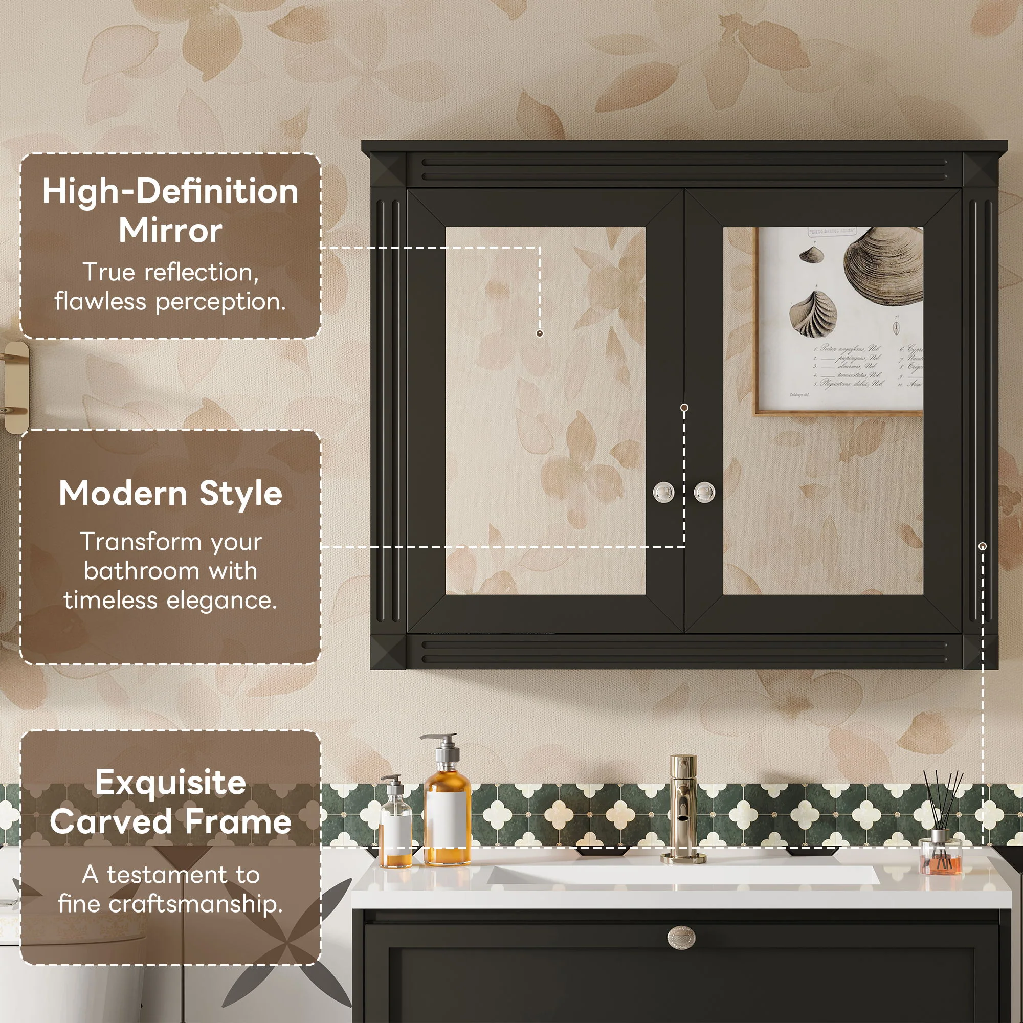 Wall-Mounted Medicine Cabinet With 2 Mirrors, Adjustable Shelves - Image 6