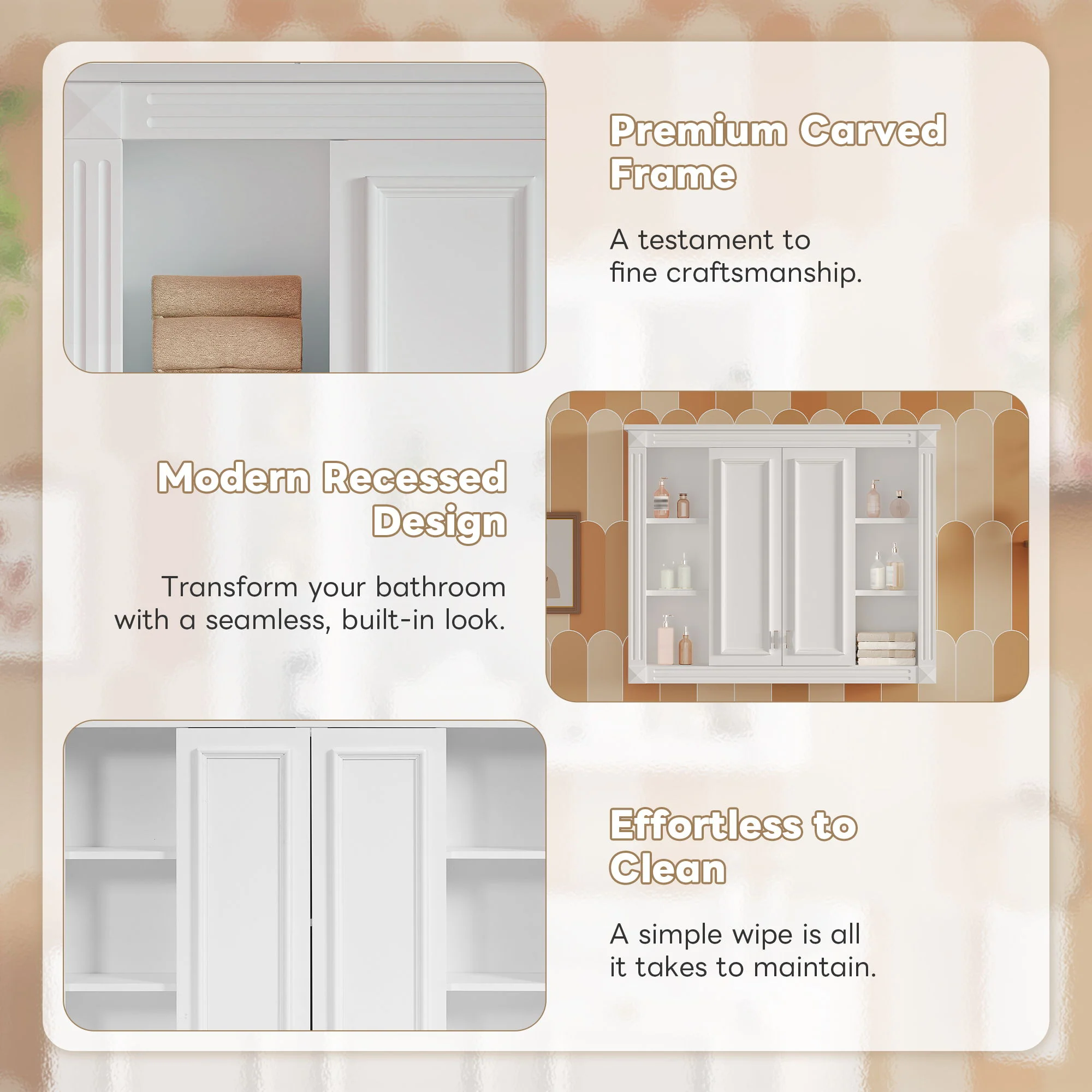 Wall-Mounted Medicine Cabinet With Adjustable Shelf, Soft-Closing Hinges - White - Image 3