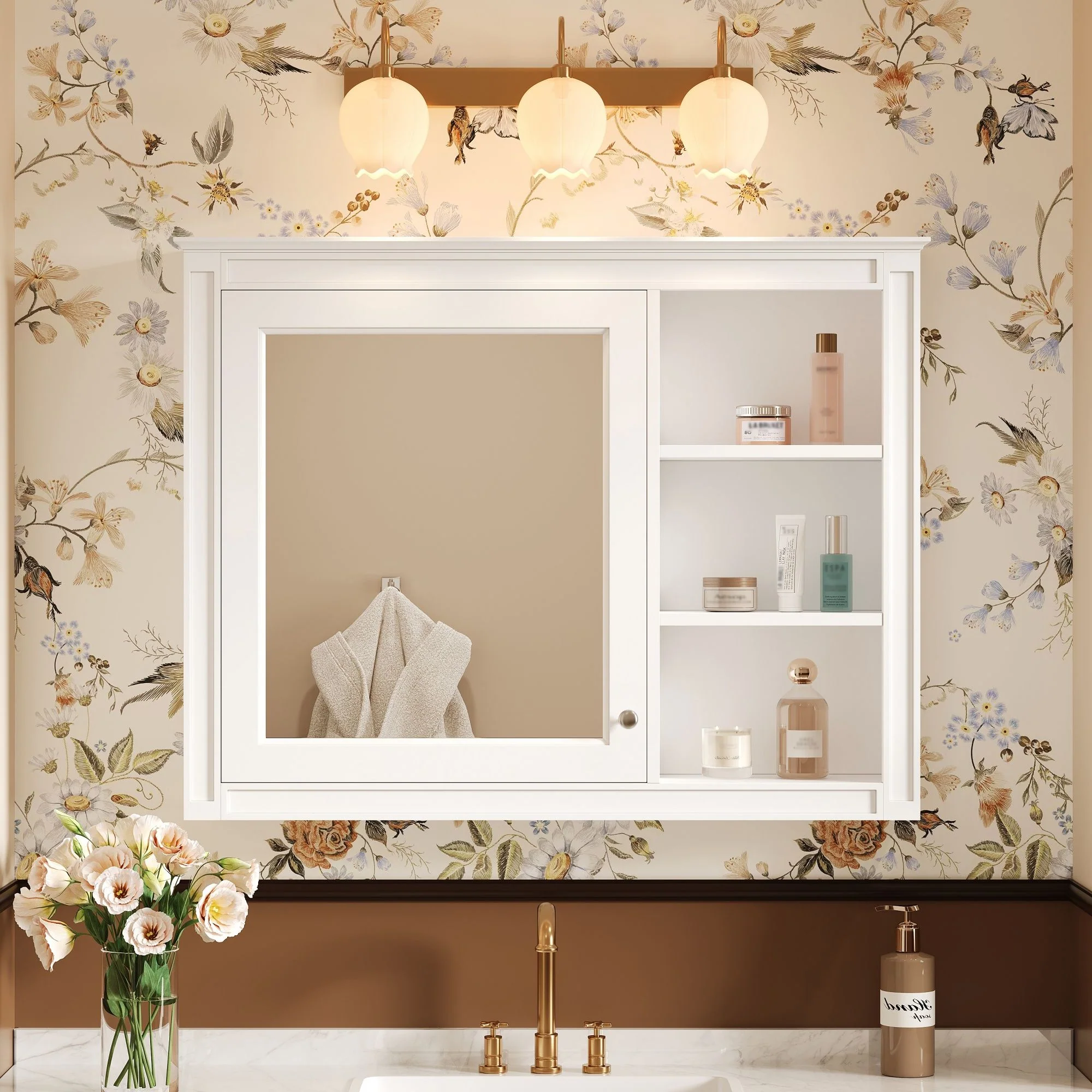 Wall Mounted Medicine Cabinet With Mirror, Adjustable Shelf - White - Image 2