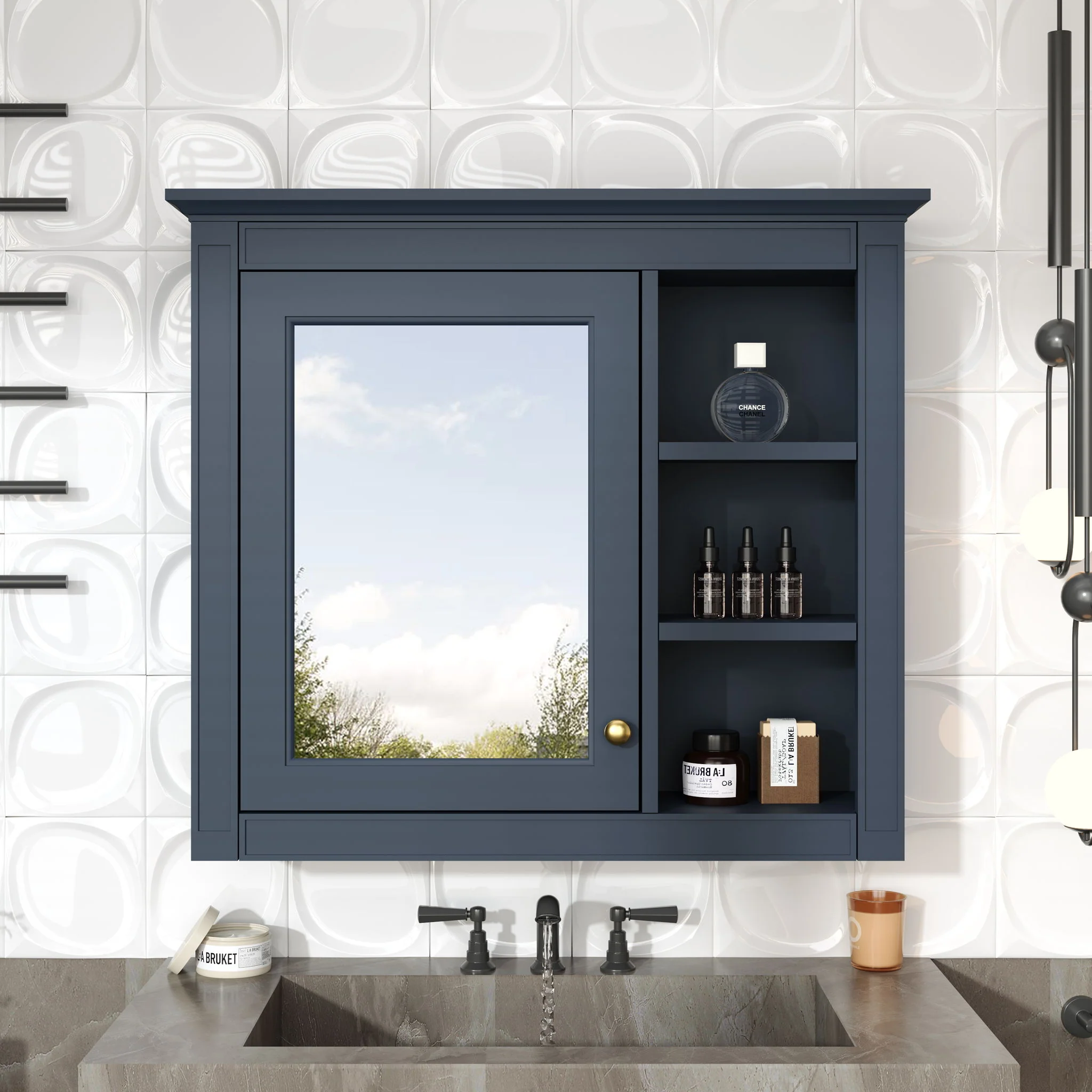Wall Mounted Medicine Cabinet With Mirror And 3 Open Shelves - Image 15