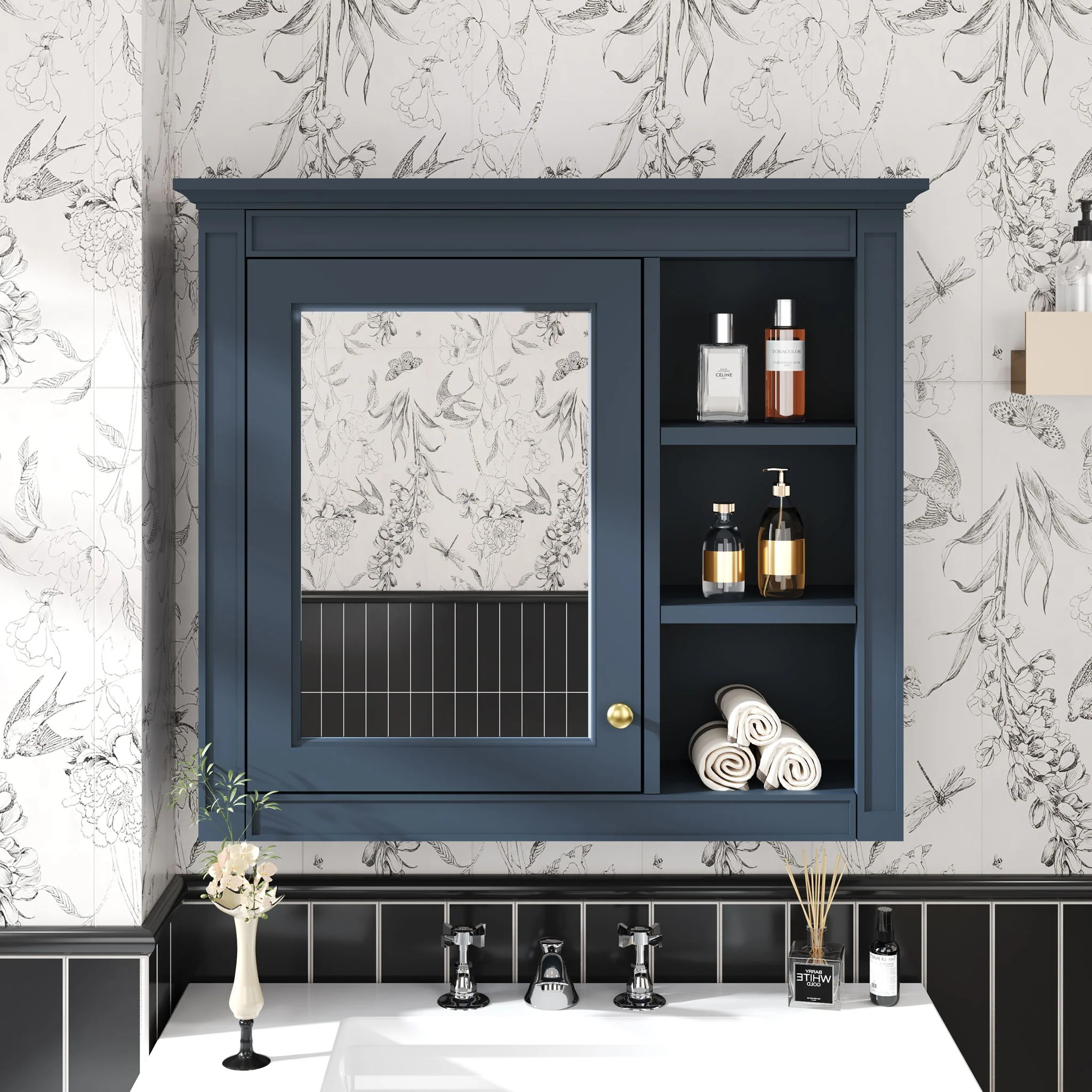 Wall Mounted Medicine Cabinet With Mirror And 3 Open Shelves - Image 33