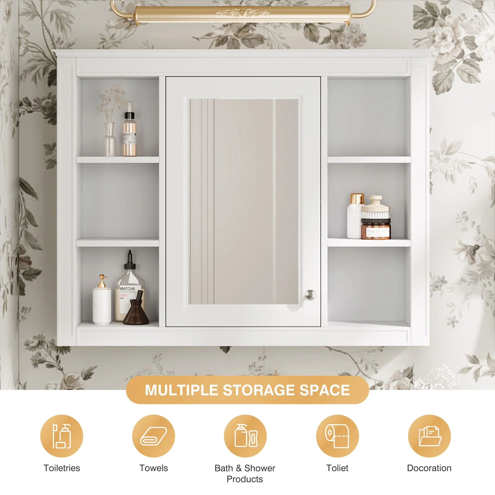 Wall Mounted Medicine Cabinet With Mirror, Storage Cabinet Featuring 6 Open Shelves And Adjustable Interior - Image 36