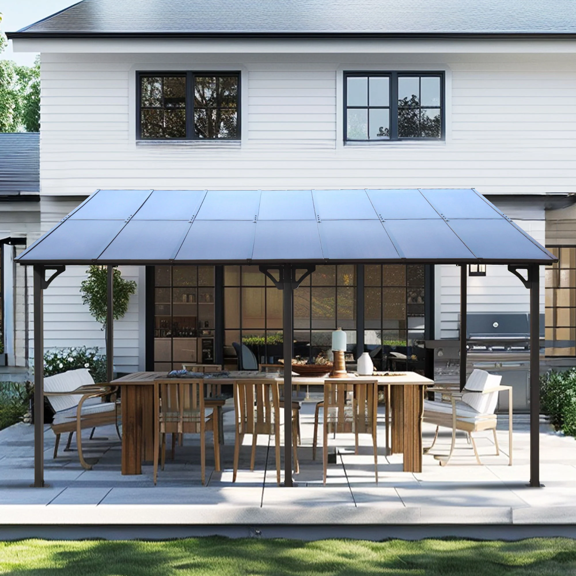 Wall Mounted Outdoor Pergola Gazebo, Heavy Duty Metal Awning With Roof - Image 10