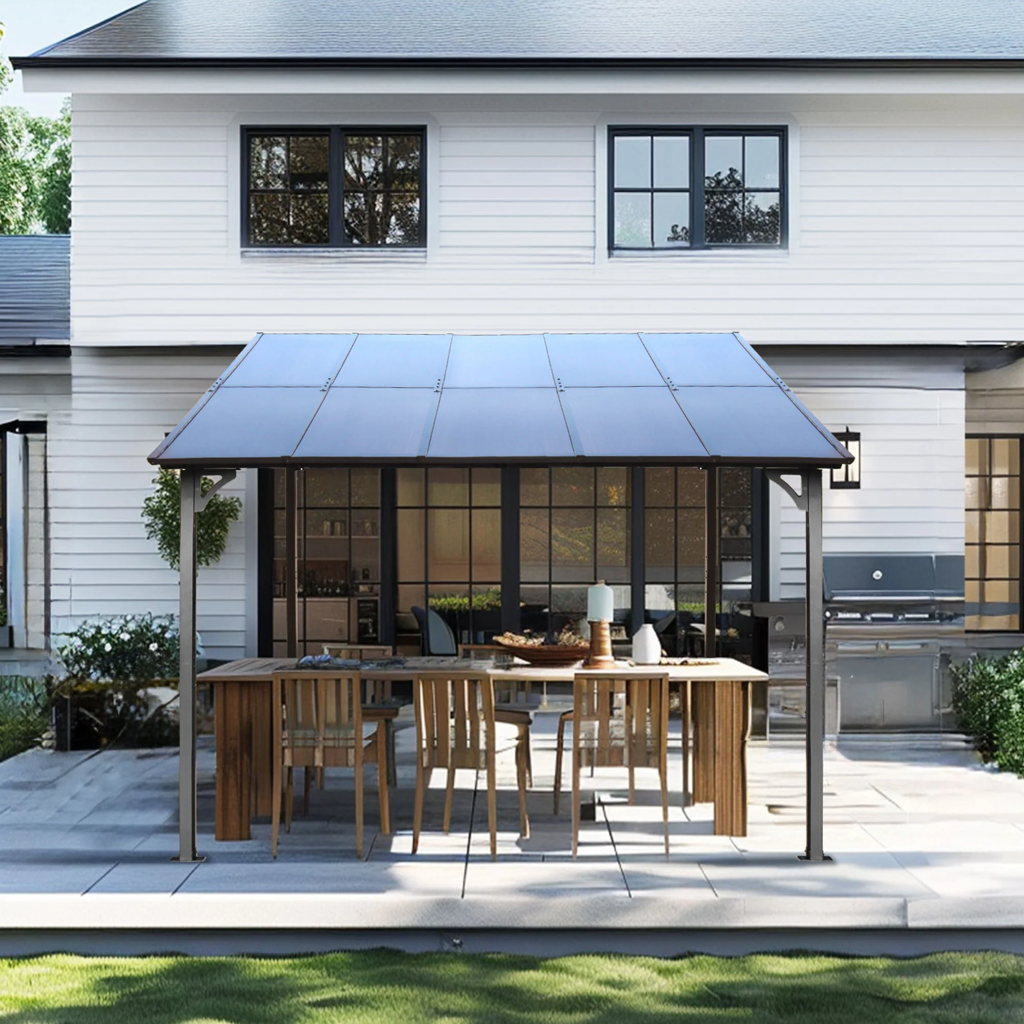 Wall Mounted Outdoor Pergola Gazebo, Heavy Duty Metal Awning With Roof - Image 12