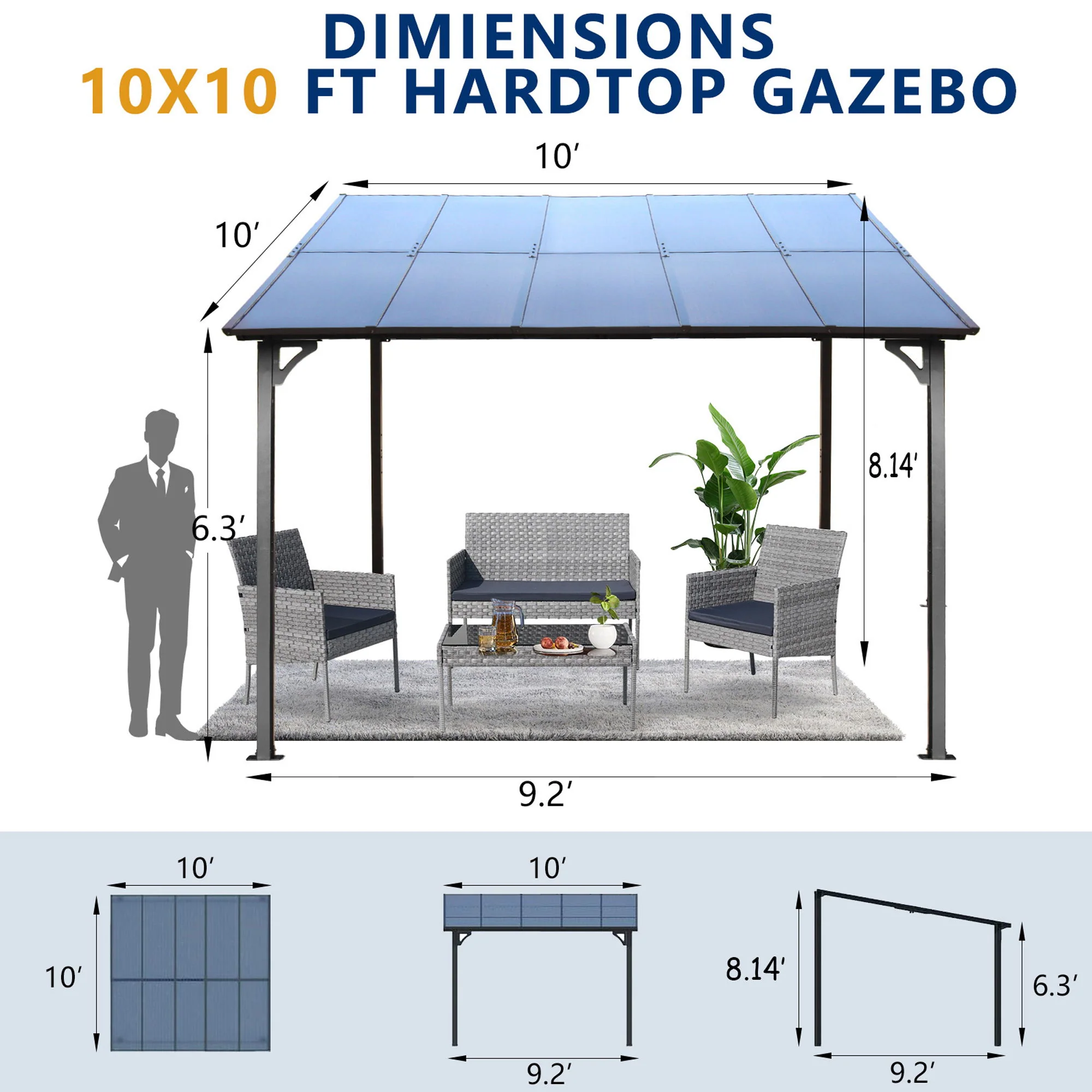 Wall Mounted Outdoor Pergola Gazebo, Heavy Duty Metal Awning With Roof - Image 14