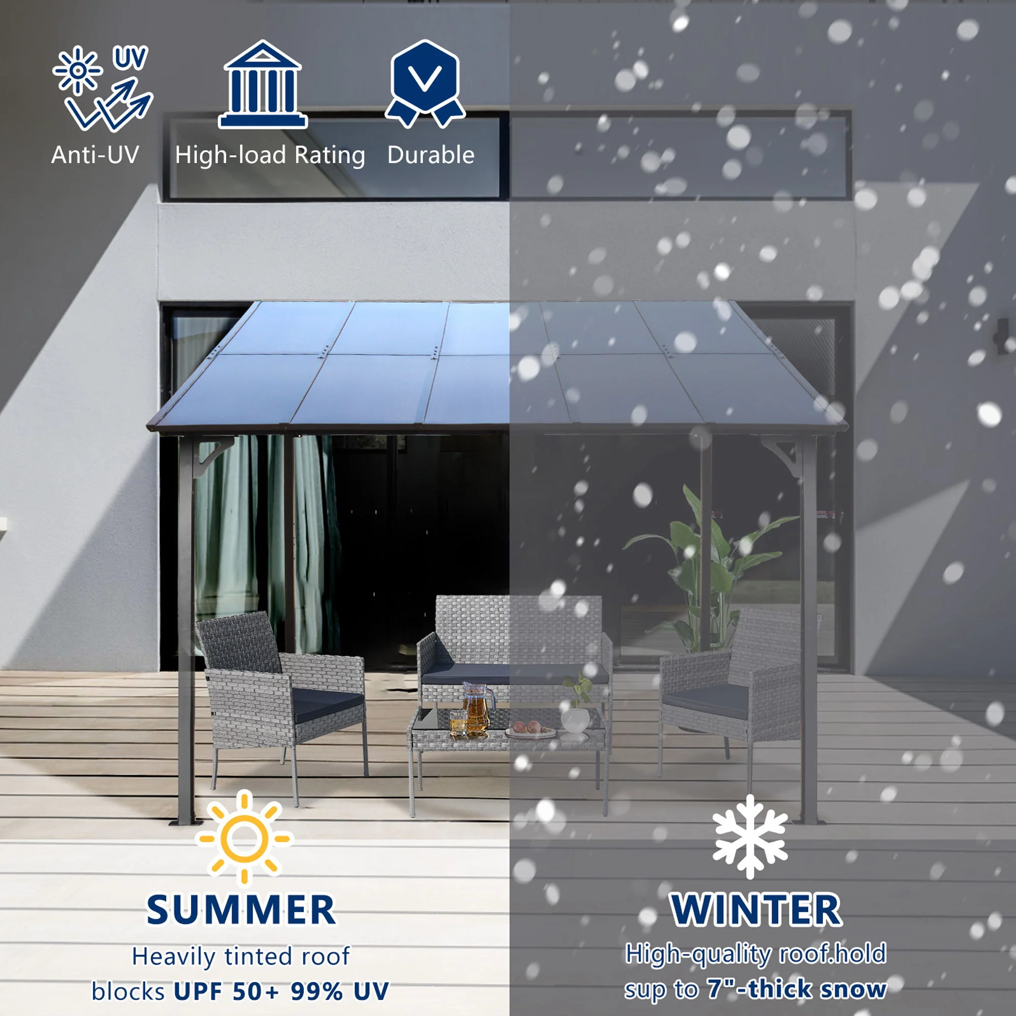 Wall Mounted Outdoor Pergola Gazebo, Heavy Duty Metal Awning With Roof - Image 16