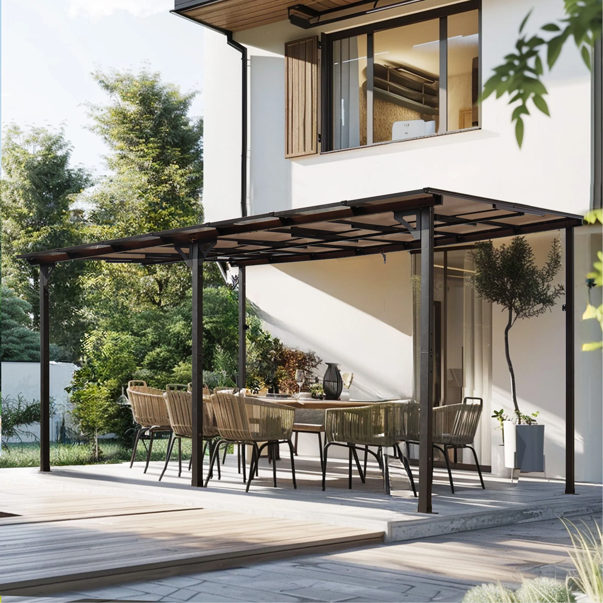 Wall Mounted Outdoor Pergola Gazebo, Heavy Duty Metal Awning With Roof - Image 17